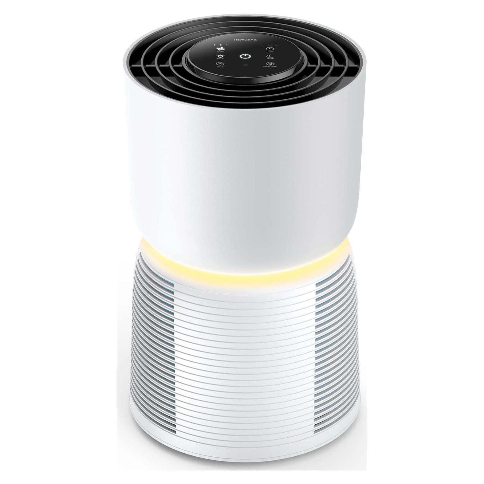 Homvana Air Purifier for Bedroom Home office, H13 True HEPA 6-Stage Filtration Air Cleaner, with Light Adaptive Auto Mode, 22dB Sleep Mode, Washable Filter, Ozone Free, for Pet Allergies Smoke Dust et