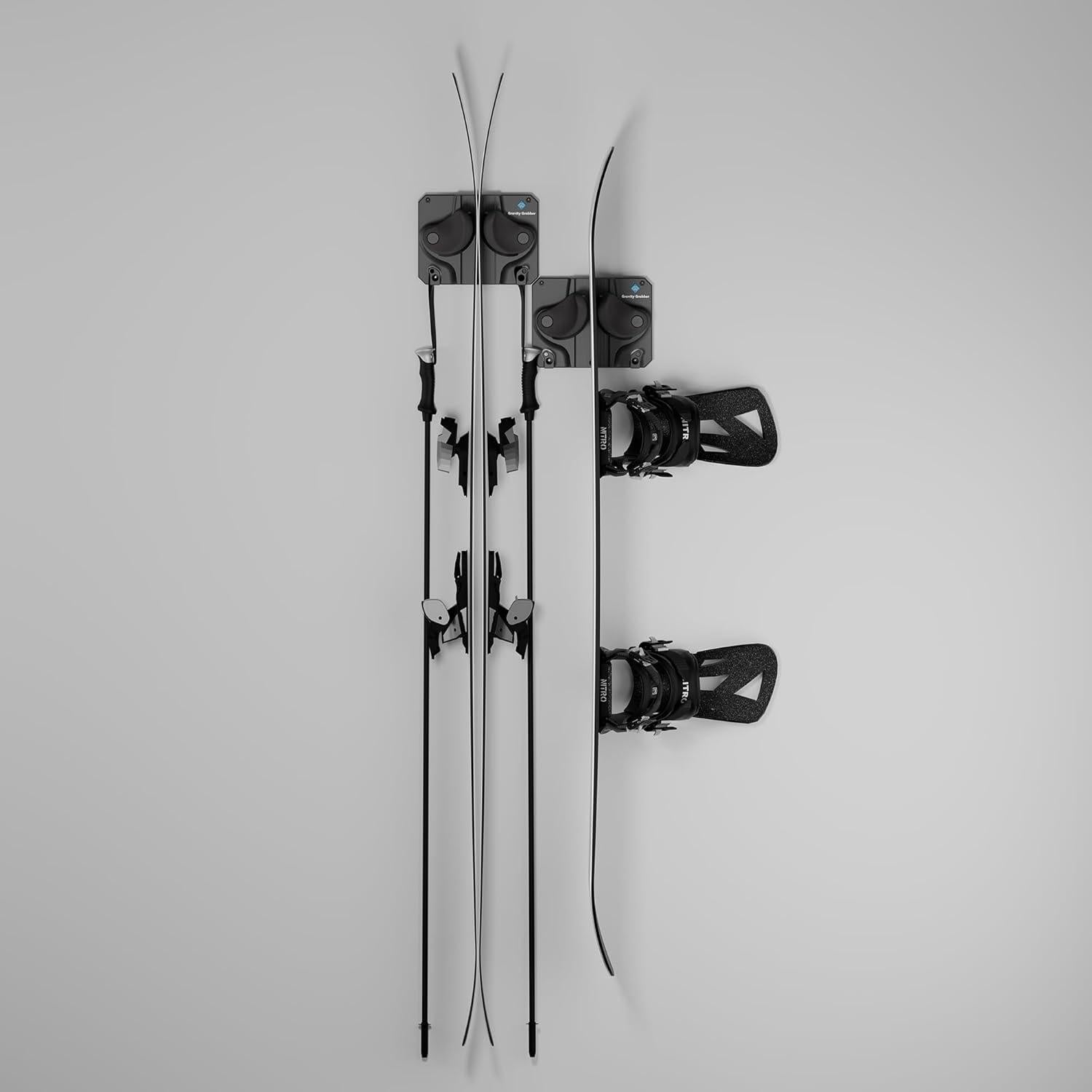 Soporte de Pared Gravity Grabber para Esquís y Snowboard - 2 Unidades - Negro