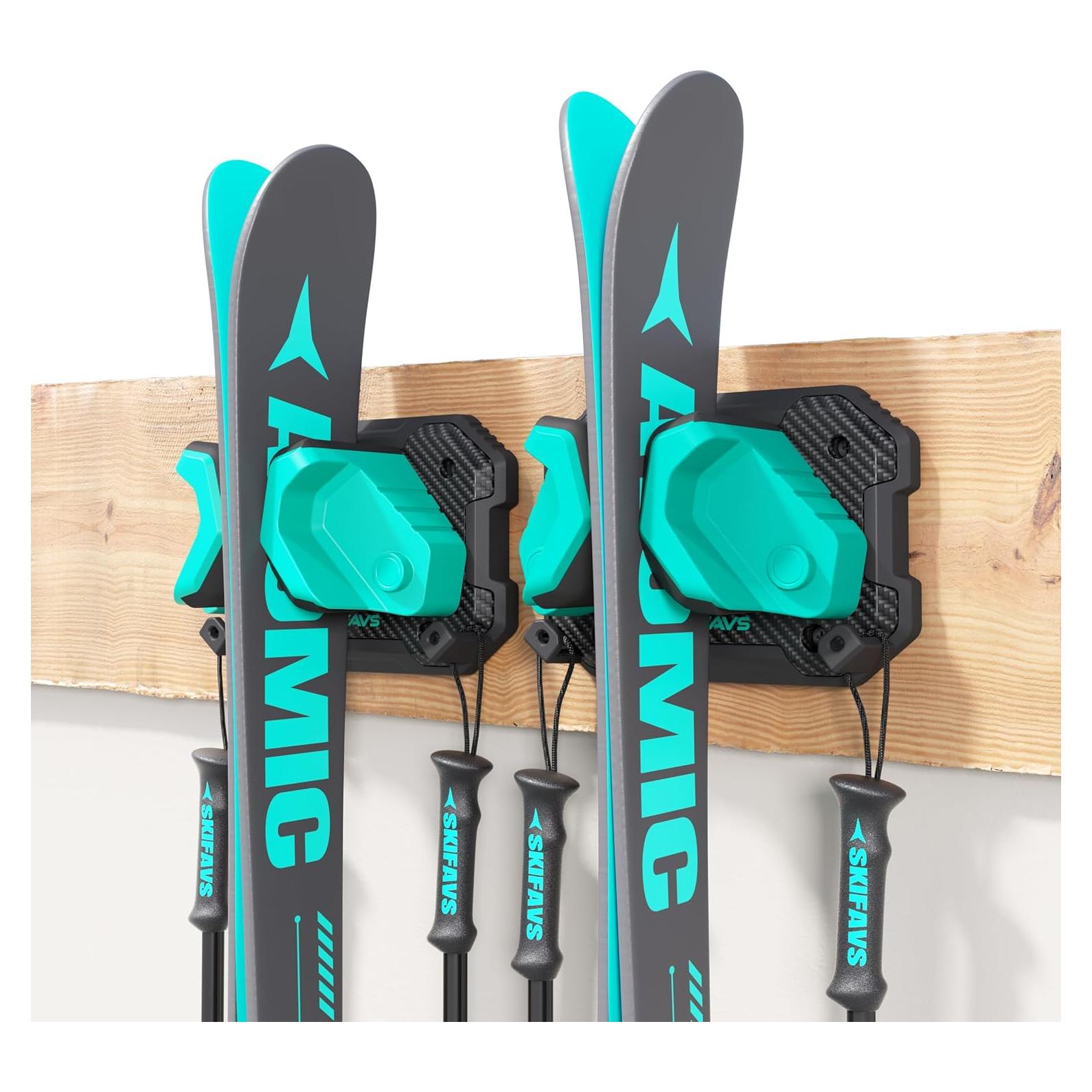 Soporte de Pared para Esquís y Snowboard Skifavs Verde 2 Pzas
