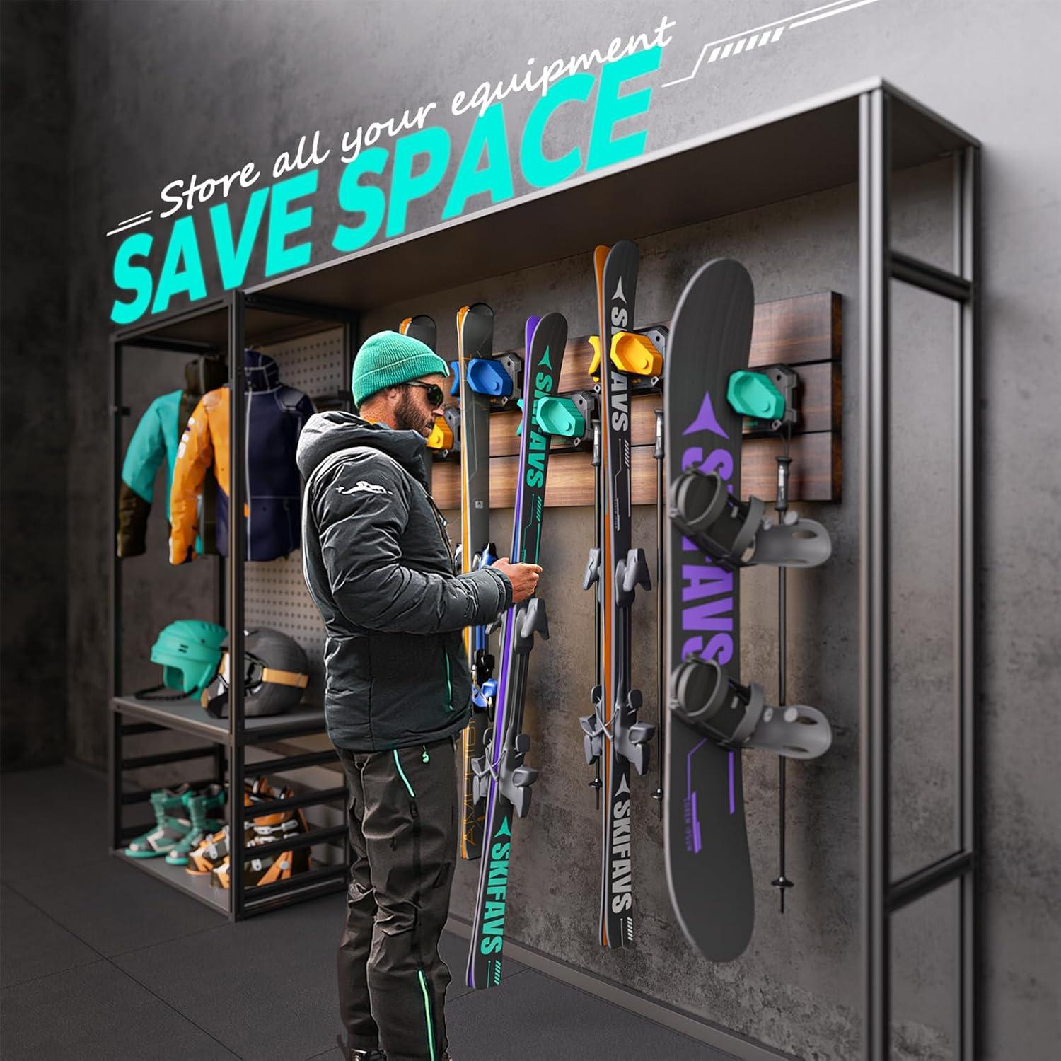 Soporte de Pared para Esquís y Snowboard Skifavs Verde 2 Pzas