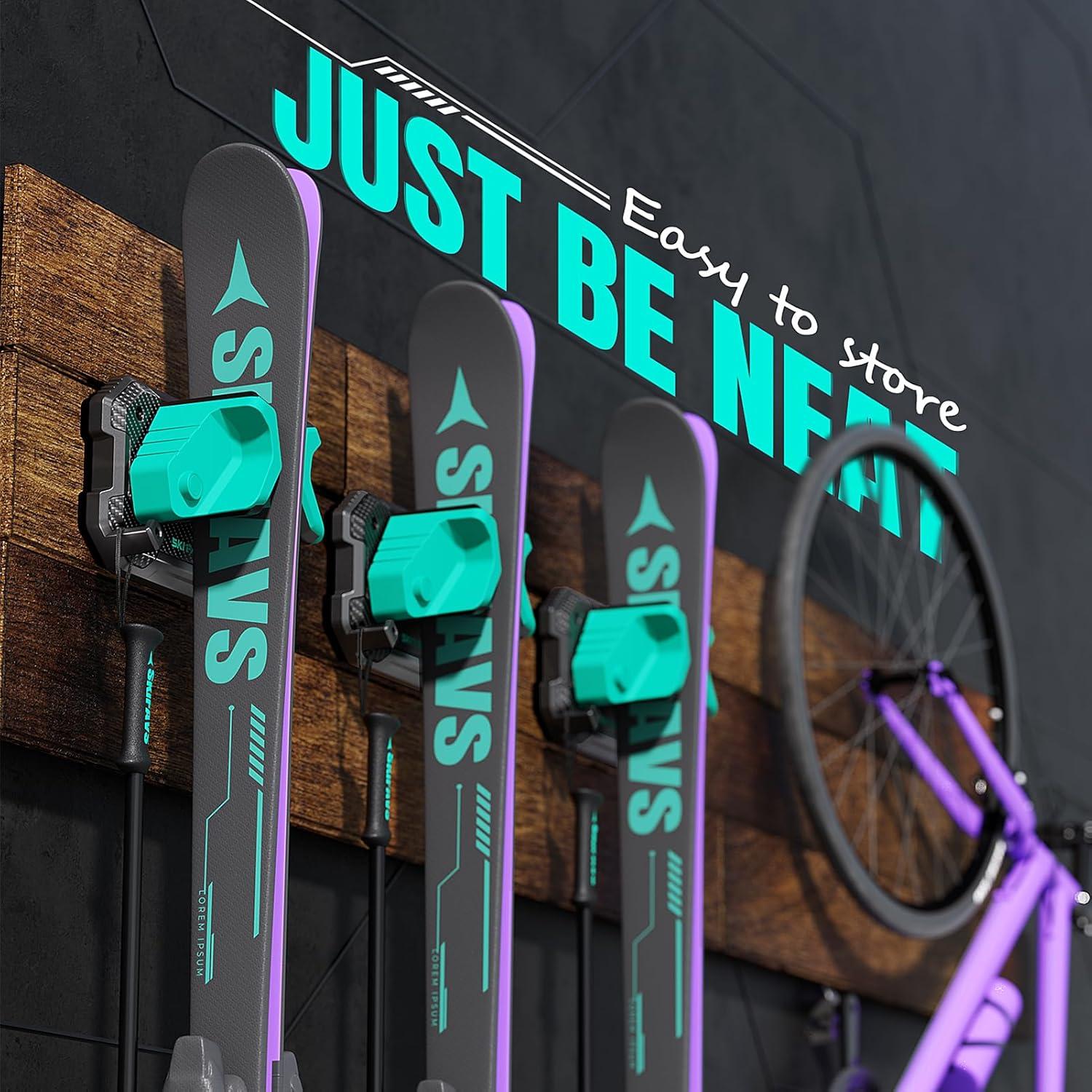 Soporte de Pared para Esquís y Snowboard Skifavs Verde 2 Pzas