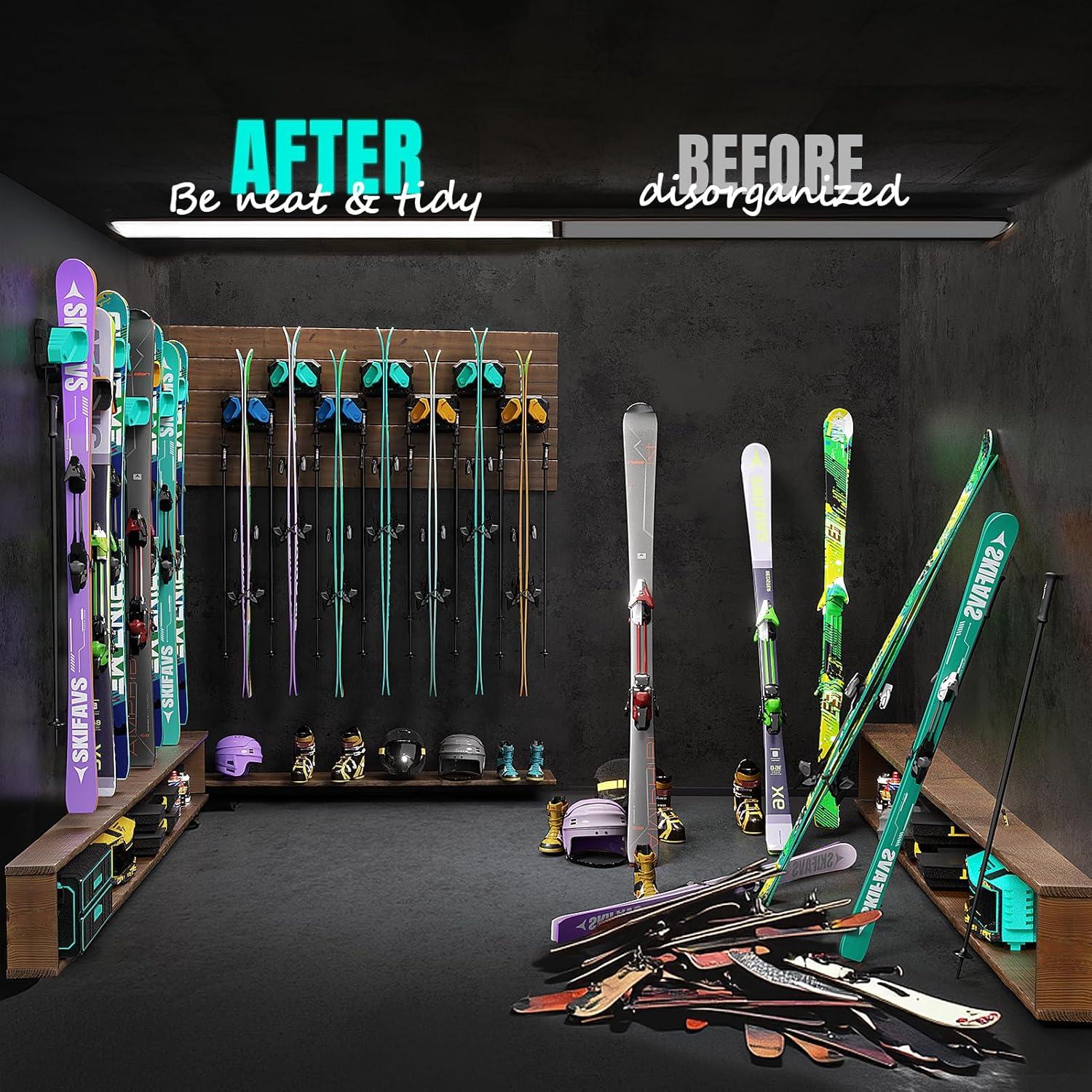 Soporte de Pared para Esquís y Snowboard Skifavs Verde 2 Pzas