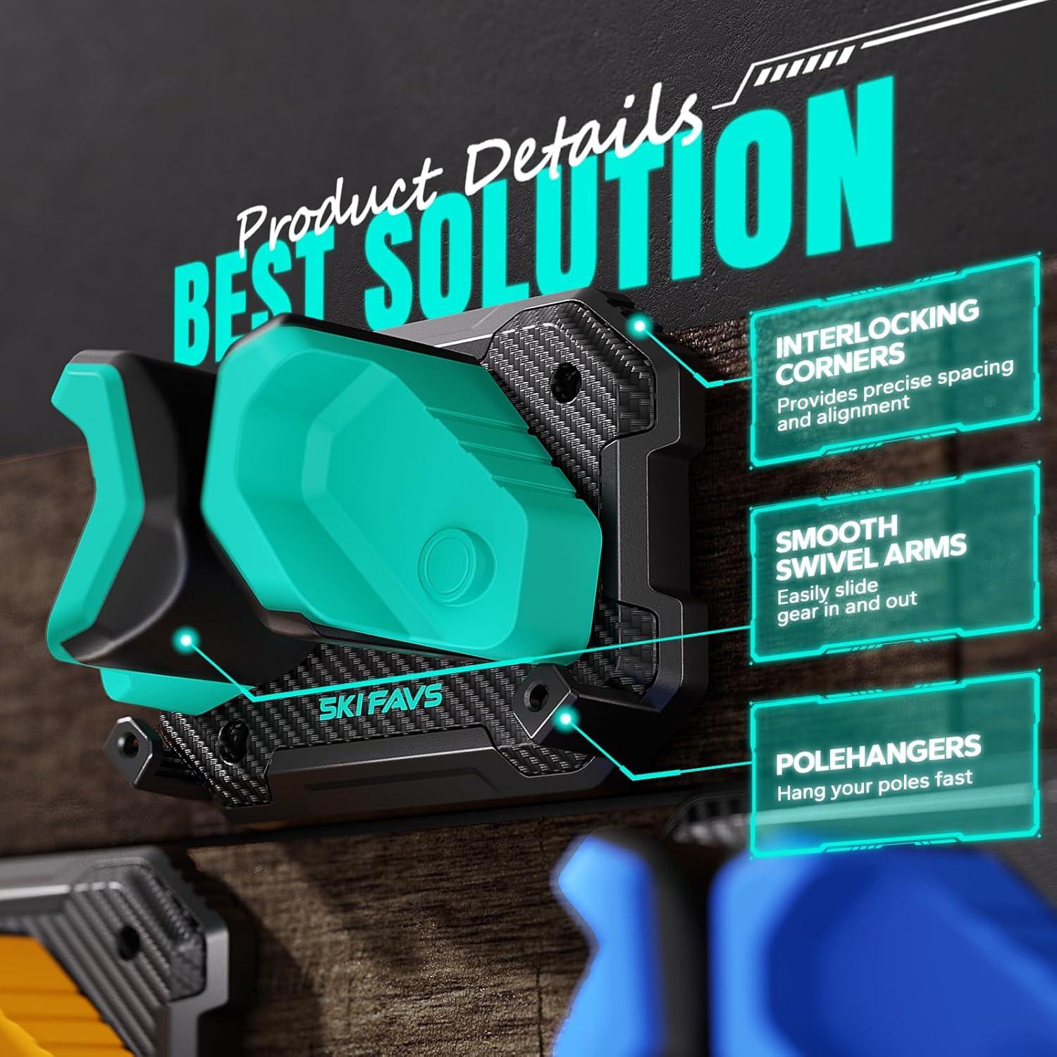 Soporte de Pared para Esquís y Snowboard Skifavs Verde 2 Pzas