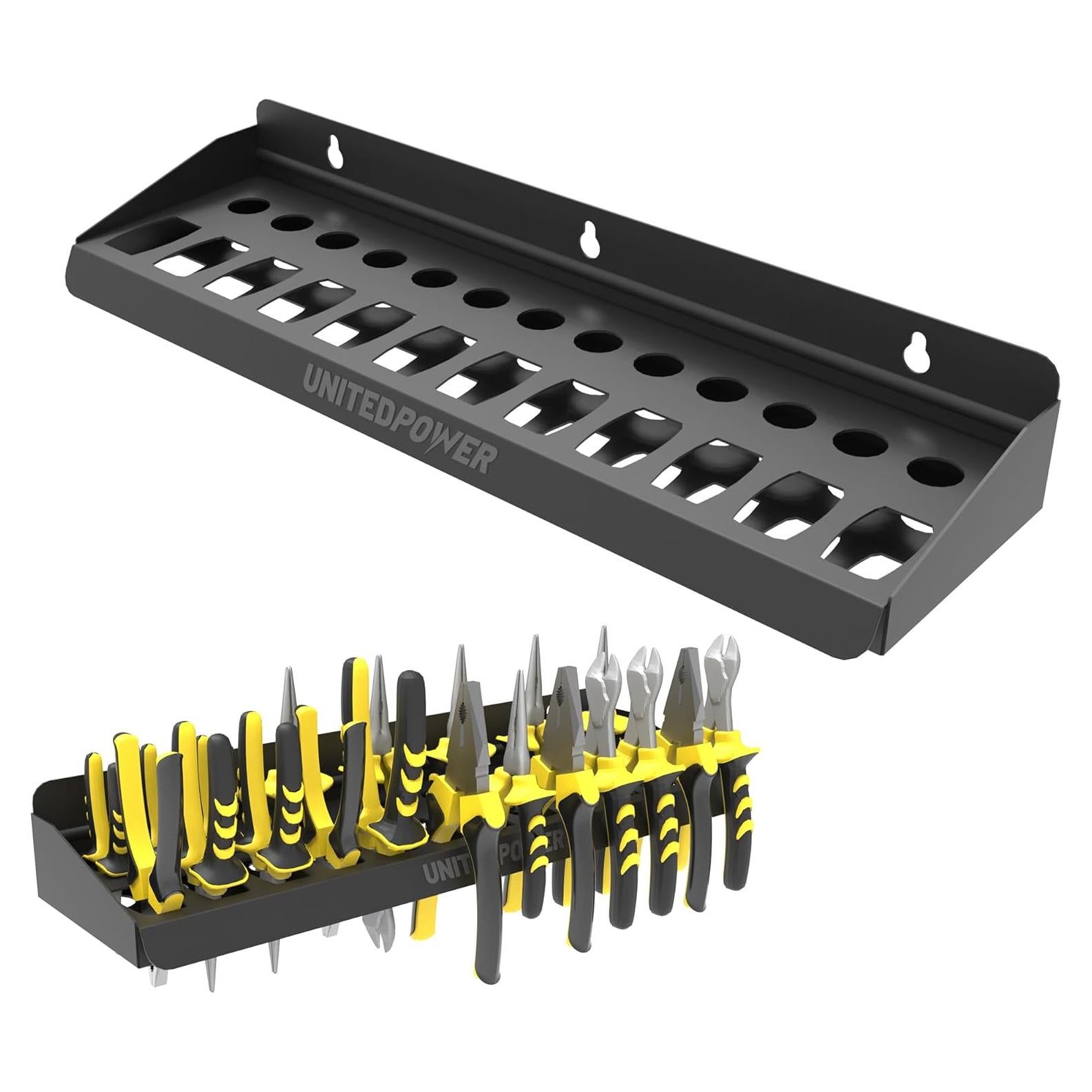UNITEDPOWER Pliers Holder, Wall Mount Storage Rack Organizer for Workshop, Shed, Garage, Home, Stores up to 12 Pliers or Small Tools