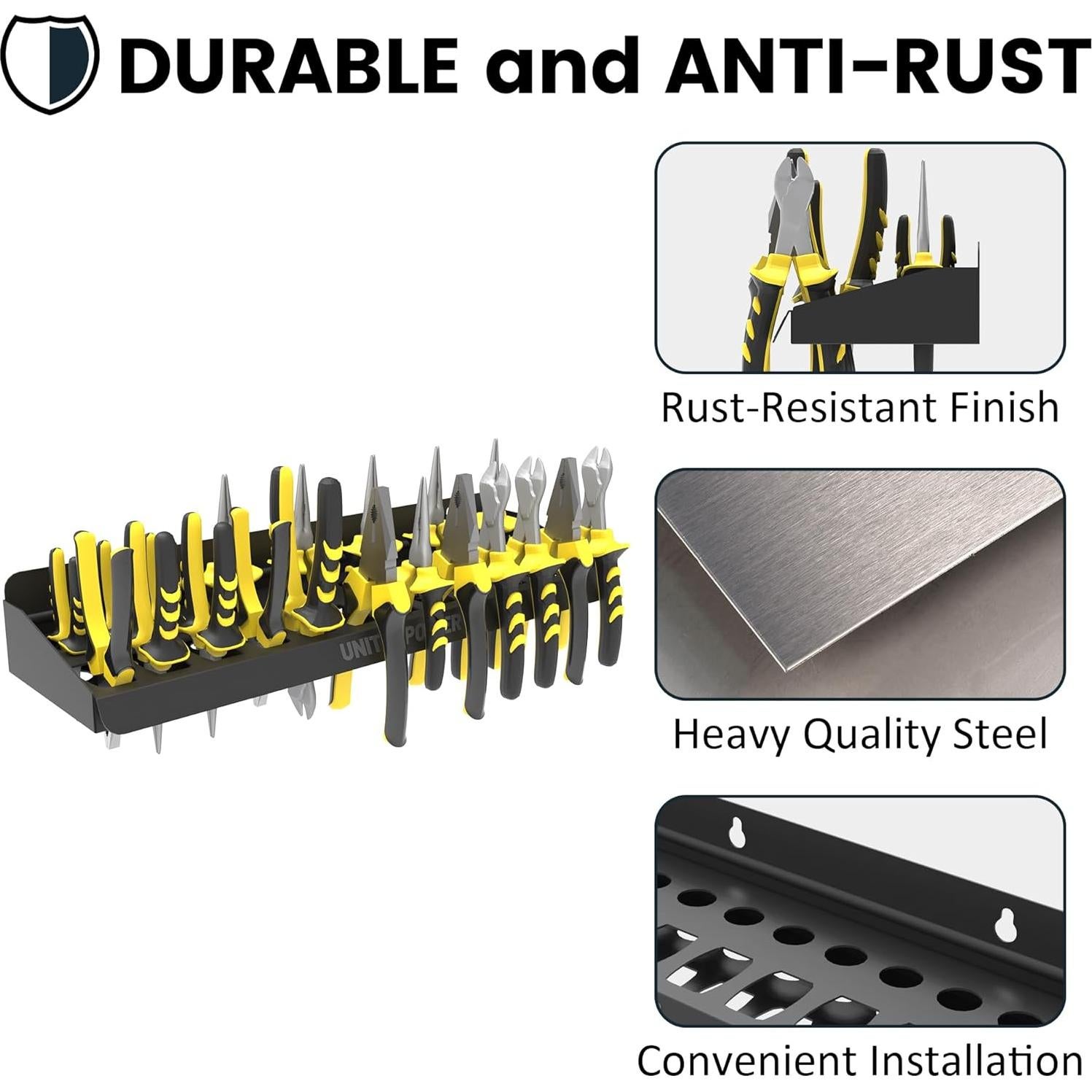 UNITEDPOWER Pliers Holder, Wall Mount Storage Rack Organizer for Workshop, Shed, Garage, Home, Stores up to 12 Pliers or Small Tools