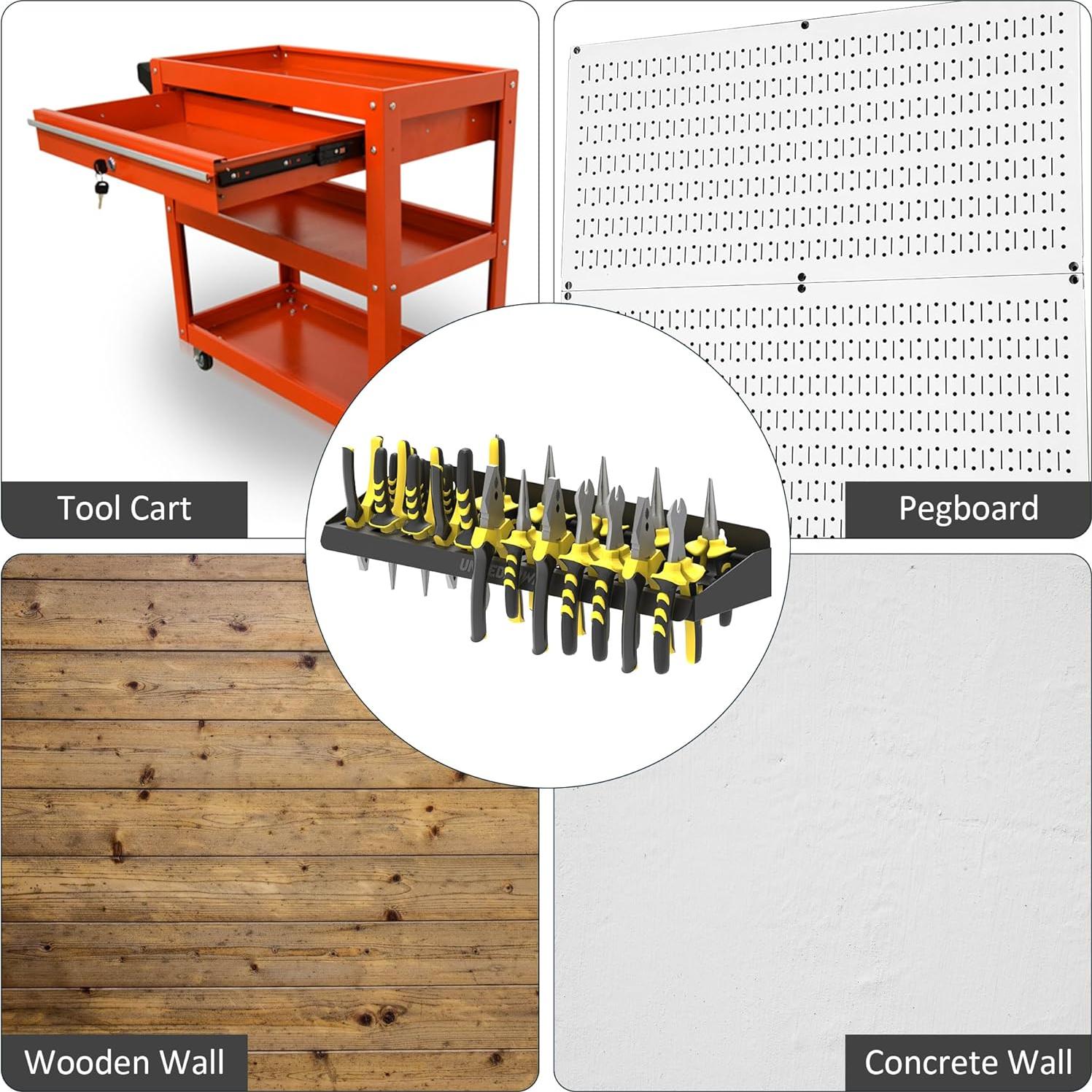 UNITEDPOWER Pliers Holder, Wall Mount Storage Rack Organizer for Workshop, Shed, Garage, Home, Stores up to 12 Pliers or Small Tools