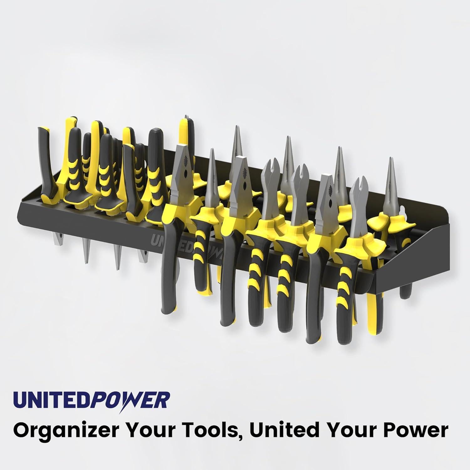 UNITEDPOWER Pliers Holder, Wall Mount Storage Rack Organizer for Workshop, Shed, Garage, Home, Stores up to 12 Pliers or Small Tools