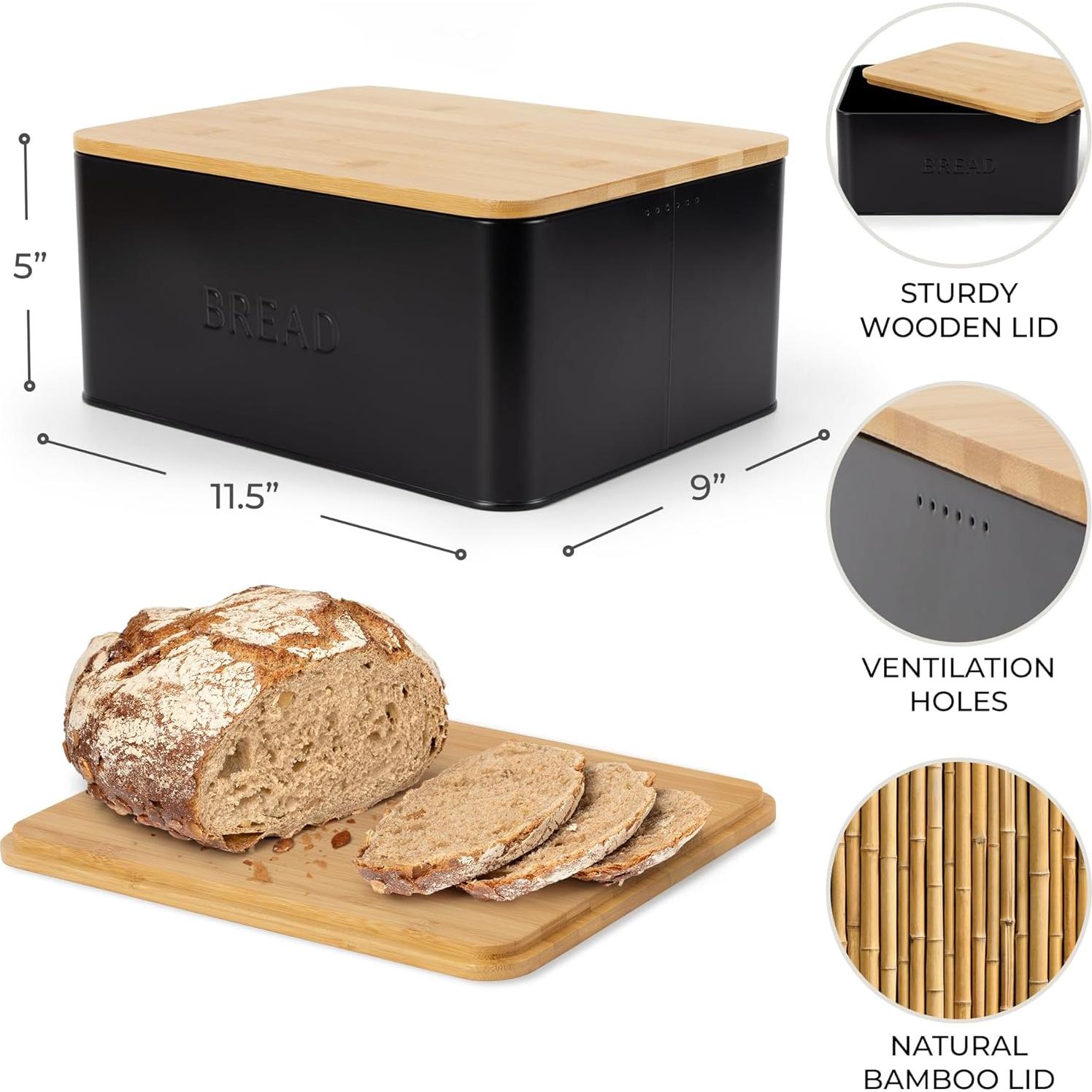 Caja de Pan ZICOTO con Tapa de Bambú - 29.2x12.7x22.9 cm