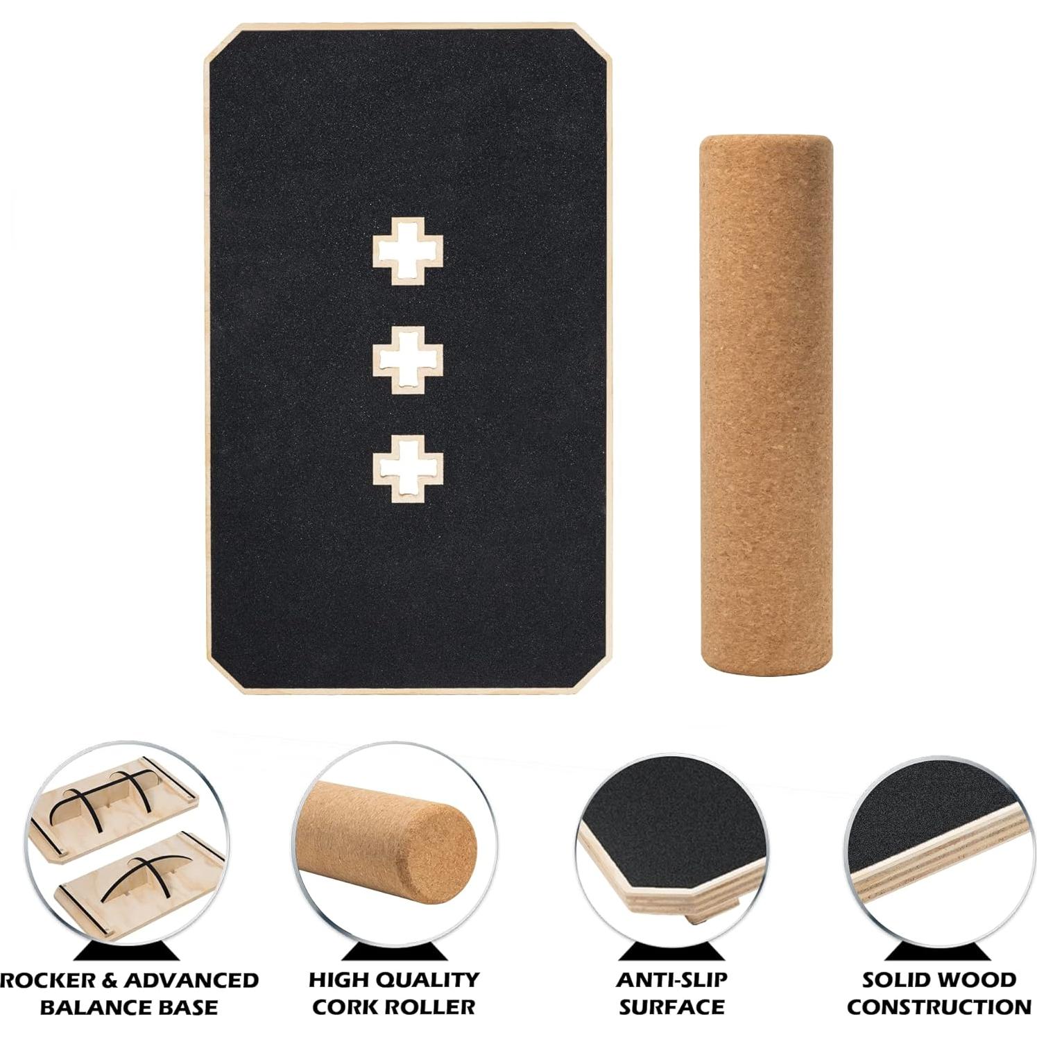 Multi-Optional Wooden Balance Board for all kind of balance tranning, Extra-Large Anti-Slip Wobble, Rocker and Plank Board for Balance and Core Training, Balancing Board for Under Desk