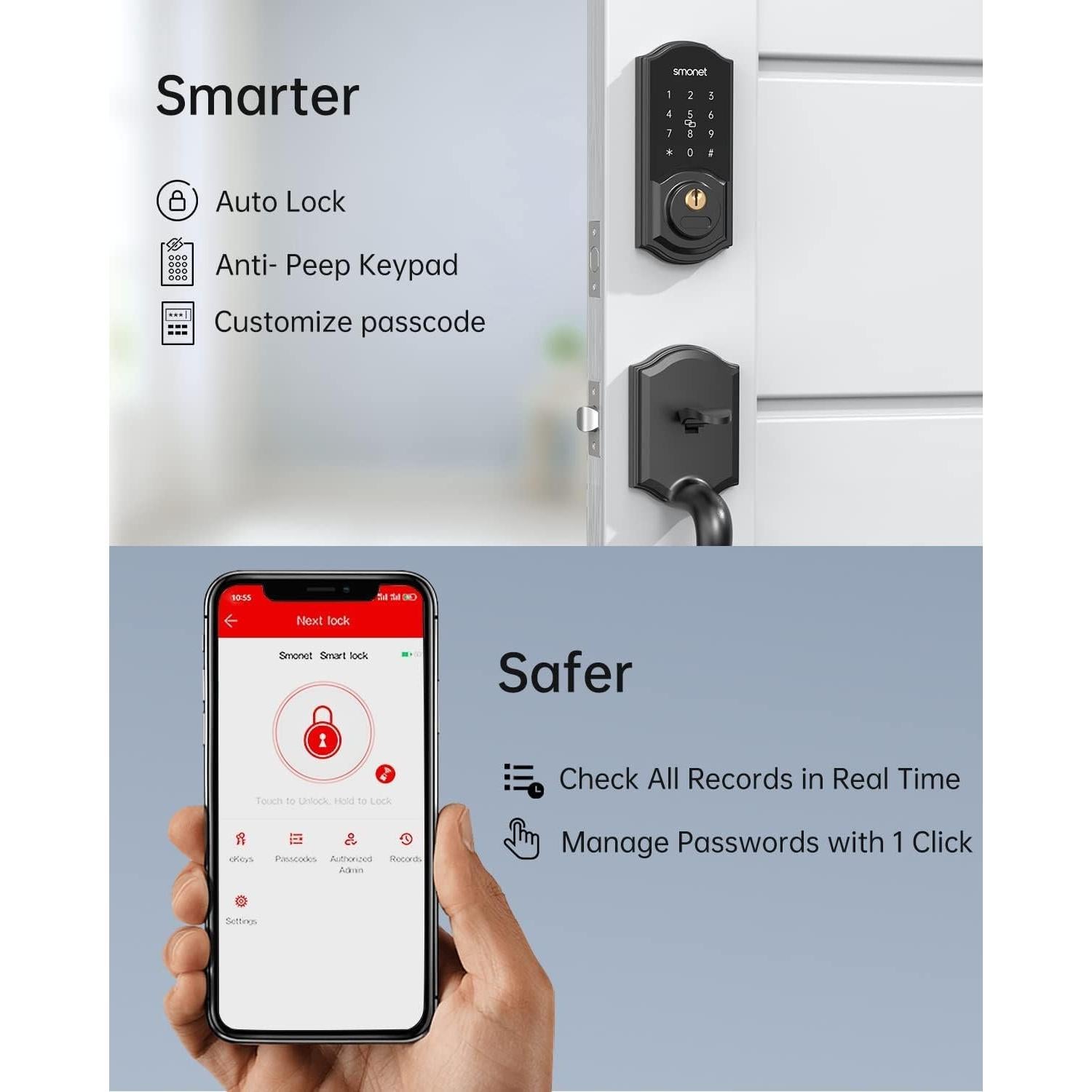 Cerradura Inteligente SMONET con Teclado Digital y Bluetooth