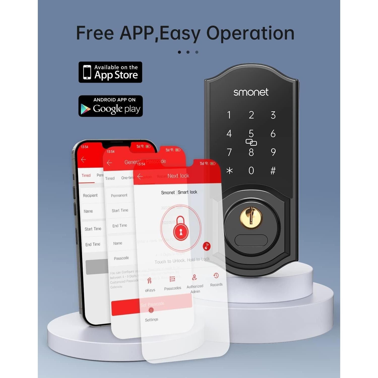 Cerradura Inteligente SMONET con Teclado Digital y Bluetooth