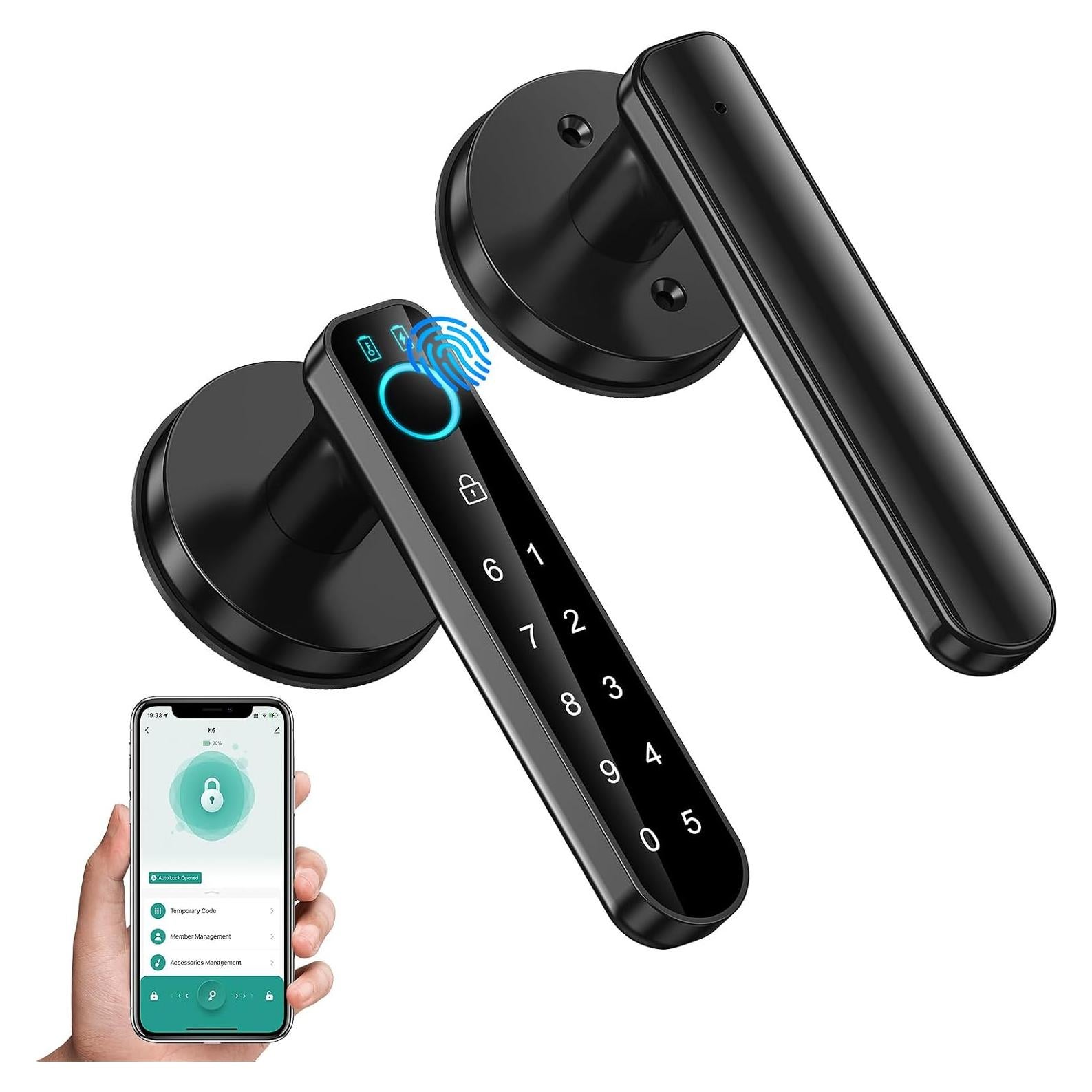Cerradura Biométrica OFFTV con Huella Dactilar y APP - Negro