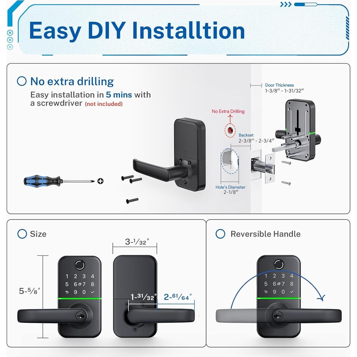 Cerradura Inteligente KUCACCI con Teclado y Huella Dactilar
