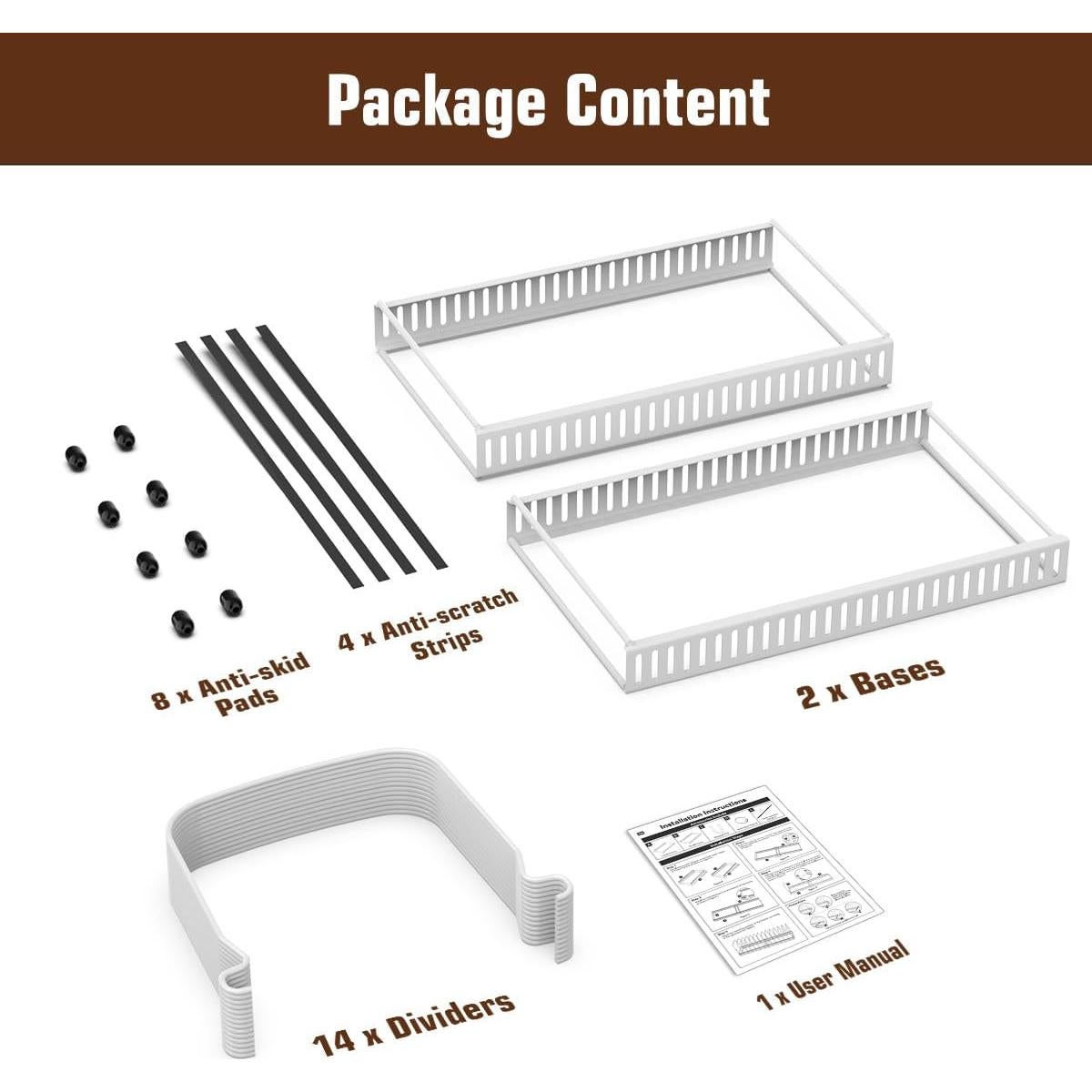 Organizador de Cocina Housolution Blanco con 14 Divisores Ajustables