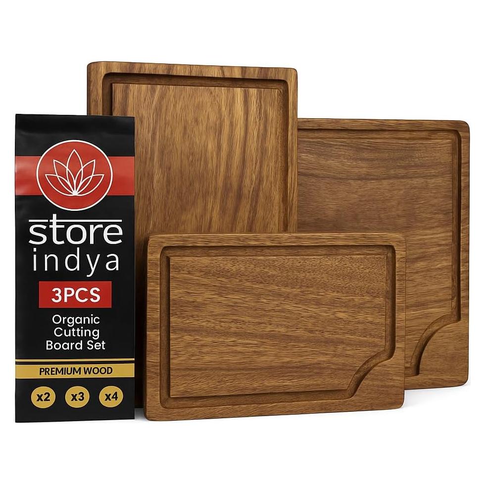 Juego de 3 Tablas de Cortar de Madera Acacia STORE INDYA