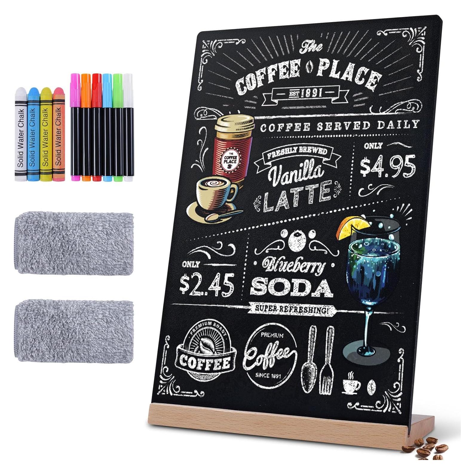 Cartel de Pizarra Reutilizable BIHAIT A4 Doble Cara con Base de Madera