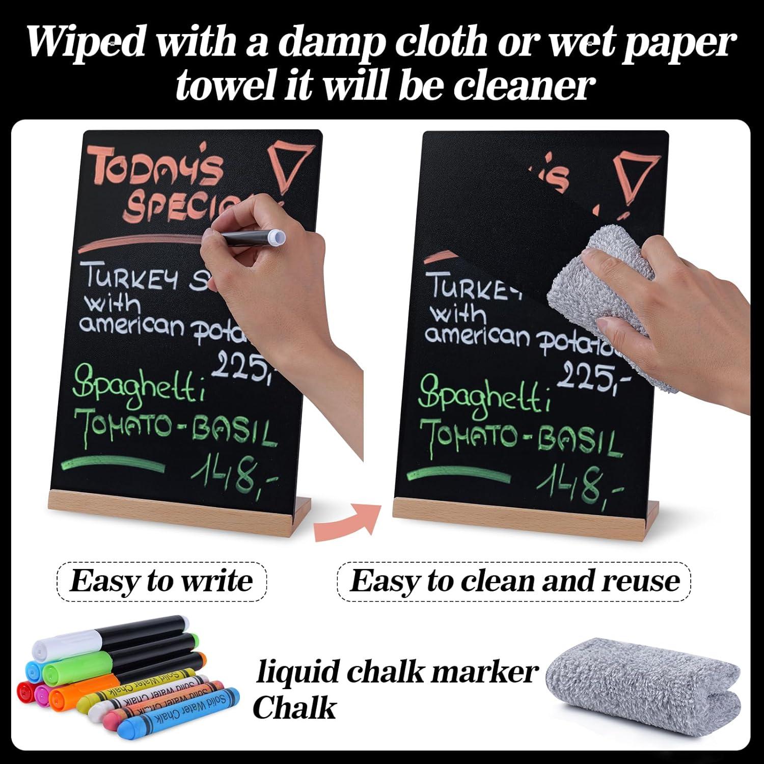 Cartel de Pizarra Reutilizable BIHAIT A4 Doble Cara con Base de Madera