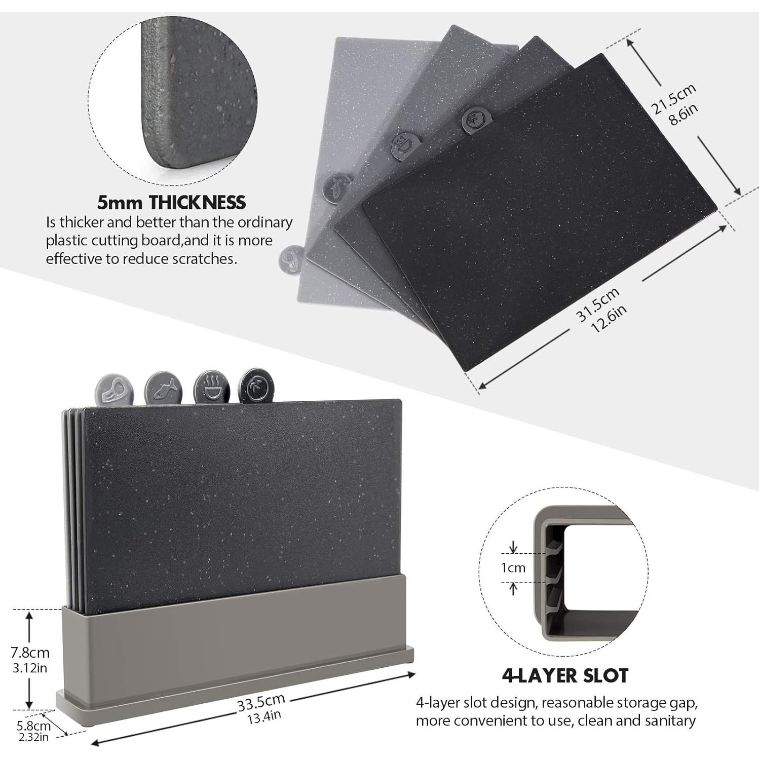 Juego de Tablas de Cortar MASTERTOP Grises - 4 Piezas Antideslizantes