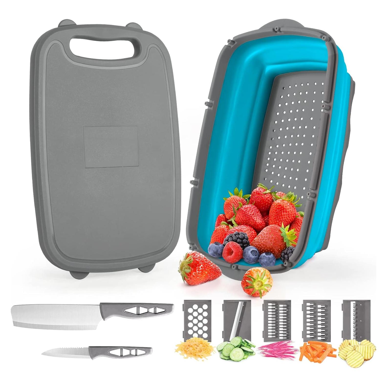 Tabla de Cortar Plegable Gintan 9-en-1 con Colador 34x22cm