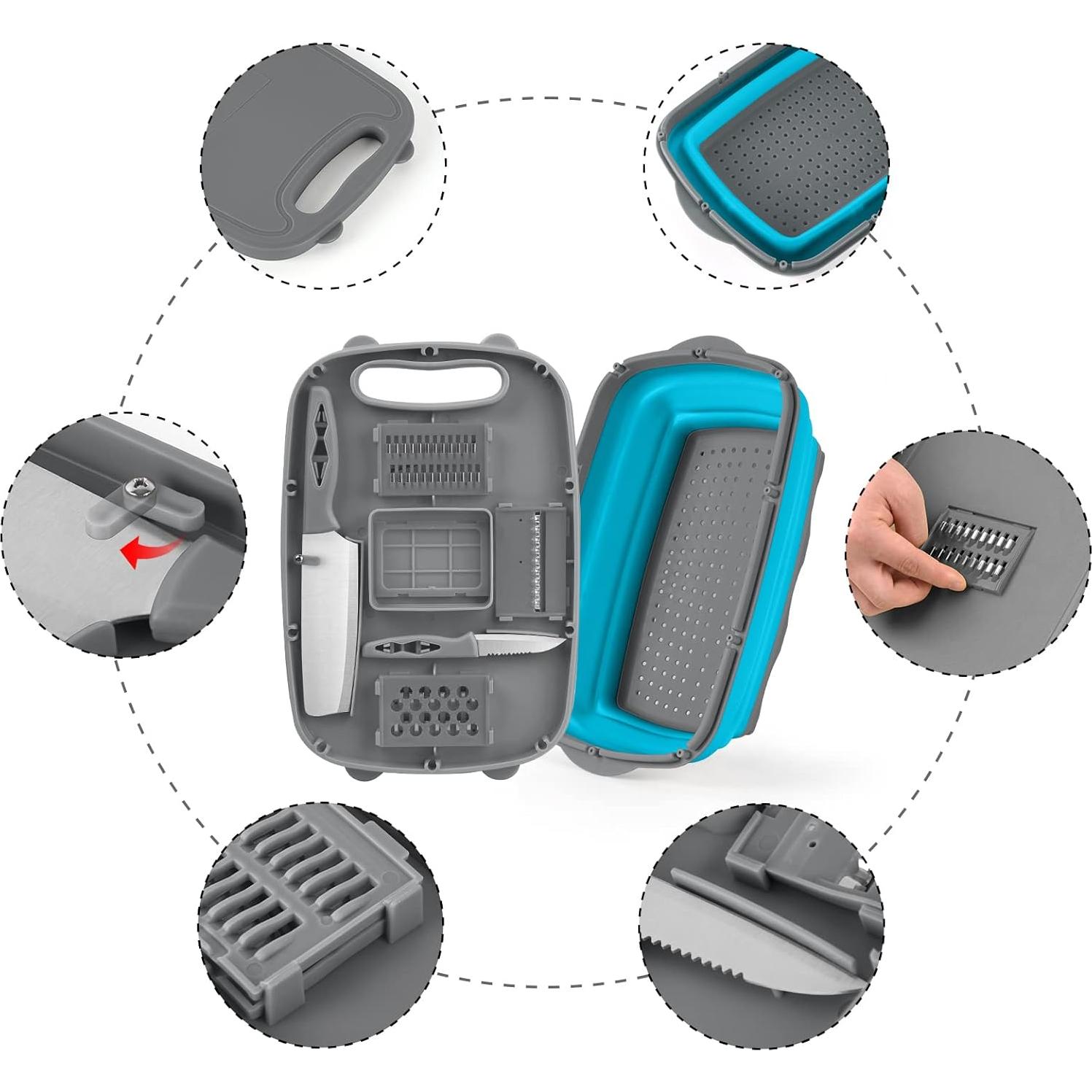 Tabla de Cortar Plegable Gintan 9-en-1 con Colador 34x22cm