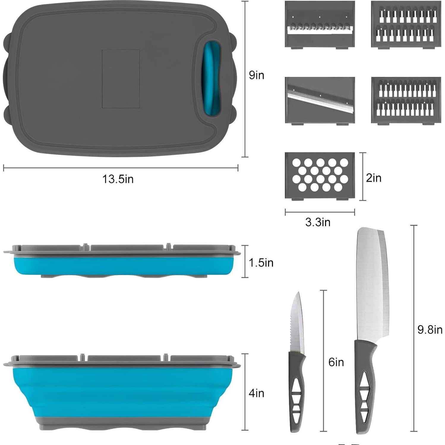 Tabla de Cortar Plegable Gintan 9-en-1 con Colador 34x22cm