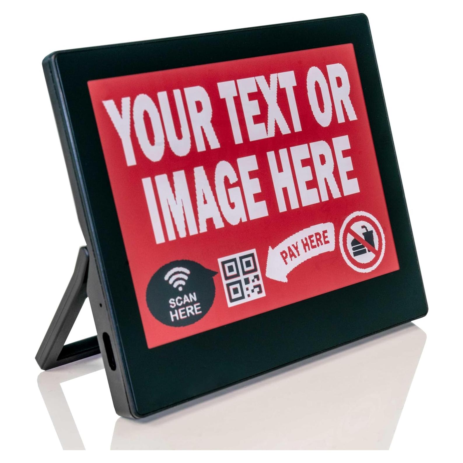 EZ Sign 4.2" Small E-Paper Digital Signage | Tri-Color Display with USB Update via Windows App | Custom Message Board for Business, QR code sign (Black, Pack of 1)