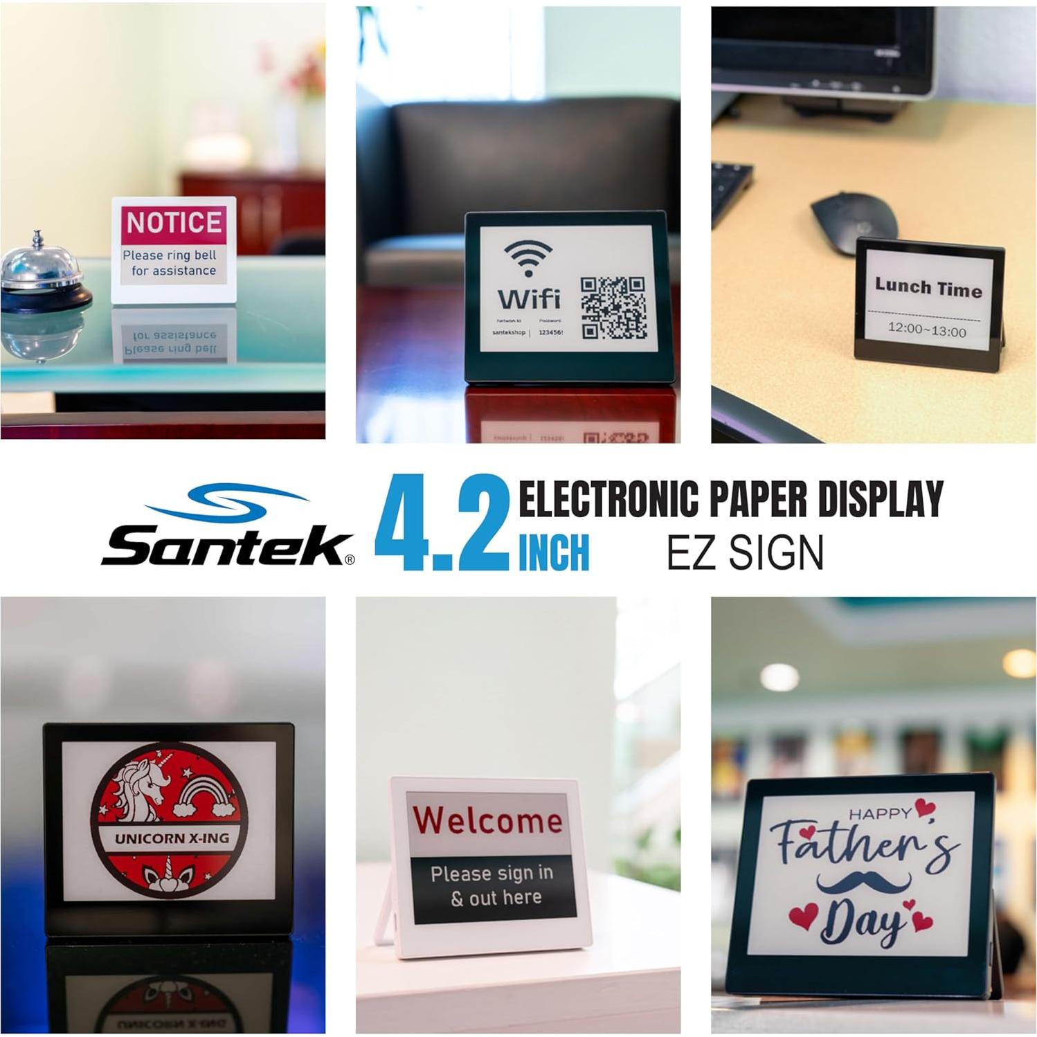 EZ Sign 4.2" Small E-Paper Digital Signage | Tri-Color Display with USB Update via Windows App | Custom Message Board for Business, QR code sign (Black, Pack of 1)