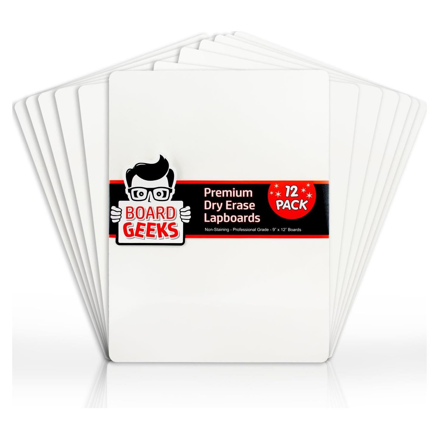 Paquete de 12 Tableros Blancos Doble Cara 34.5x27.2cm Board Geeks