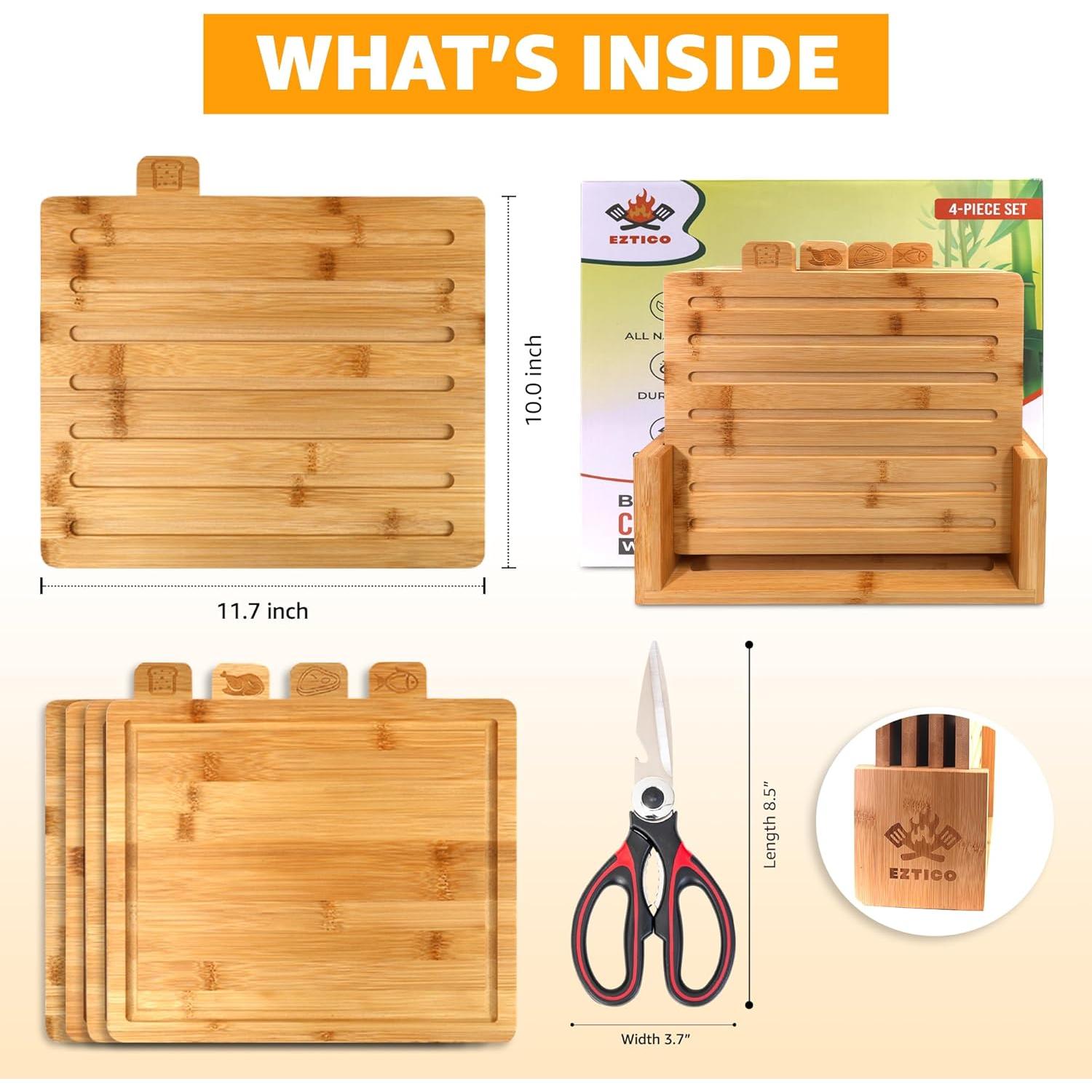 Juego de tablas de cortar de bambú EZTICO con tijeras y soporte