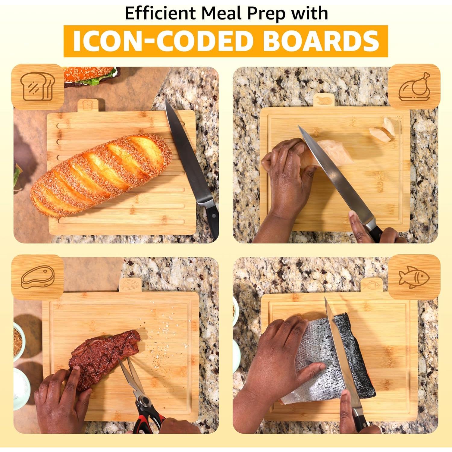 Juego de tablas de cortar de bambú EZTICO con tijeras y soporte