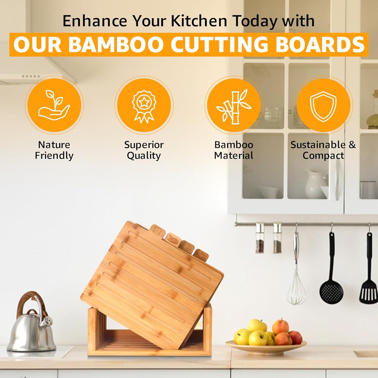 Juego de tablas de cortar de bambú EZTICO con tijeras y soporte