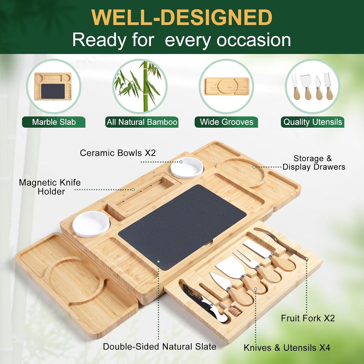 Tabla de Charcutería Grande ROCIRLAB con 2 Bandejas 63.5x30.5cm