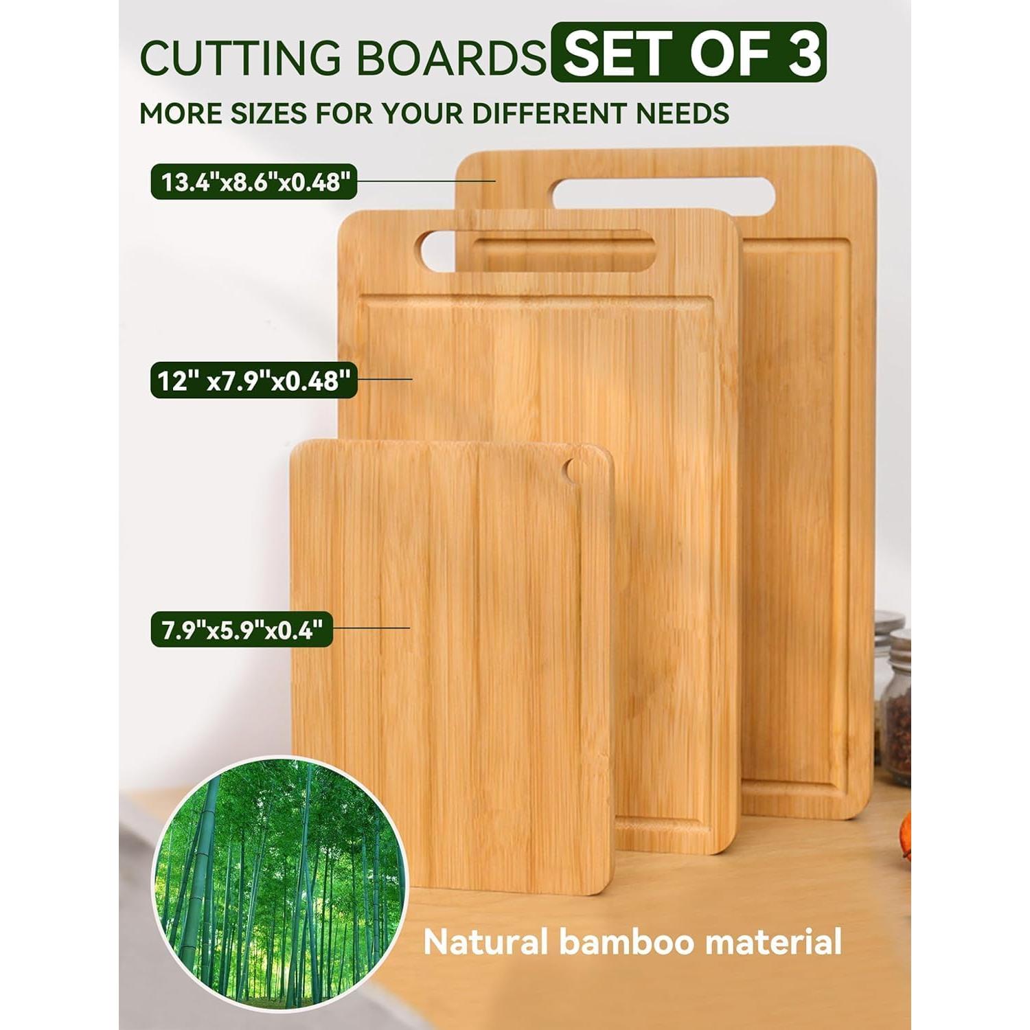 Set de Tablas de Cortar de Bambú Guojanfon 3 Piezas Ecológicas