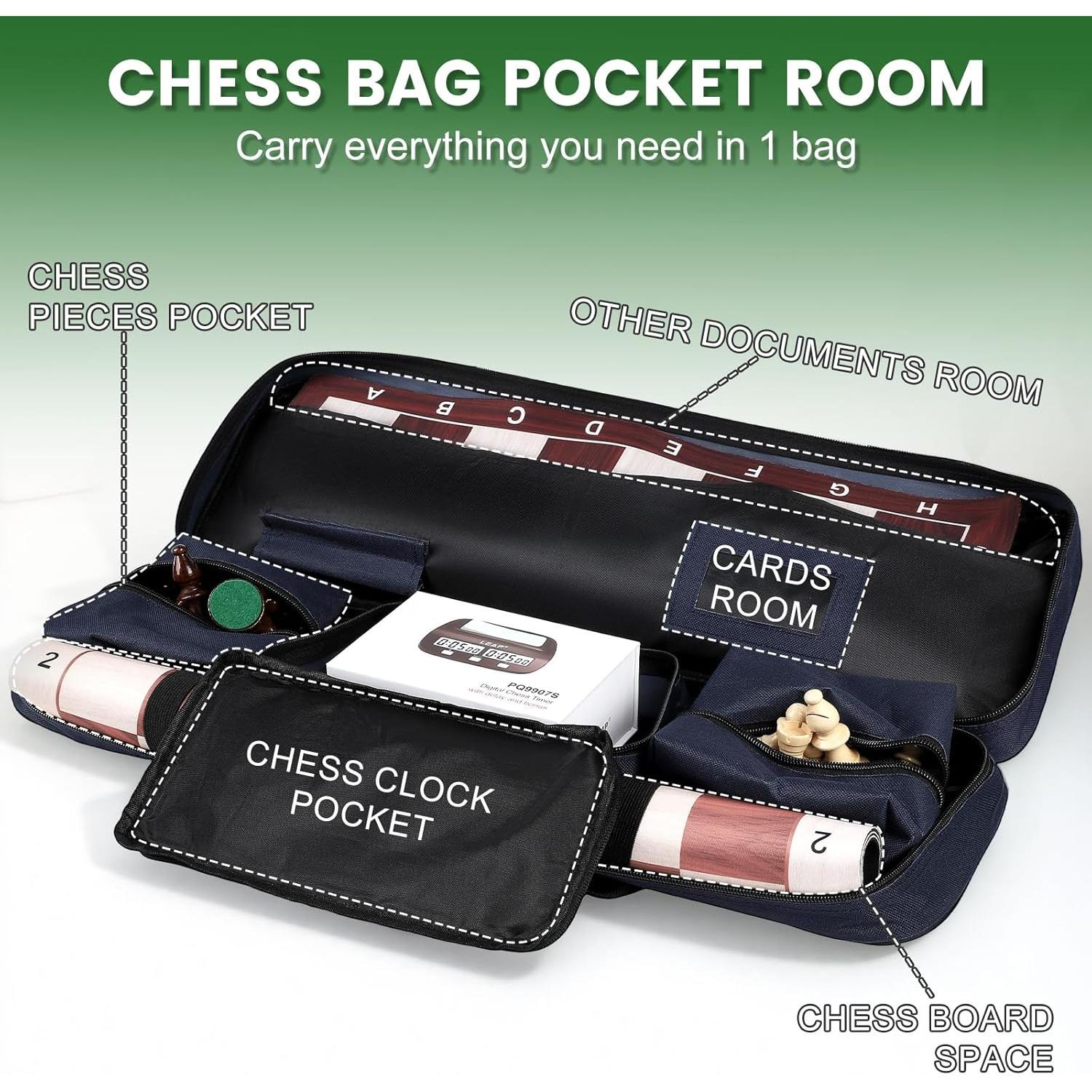 Bolsa de Ajedrez LEAP Azul con Compartimentos para Accesorios