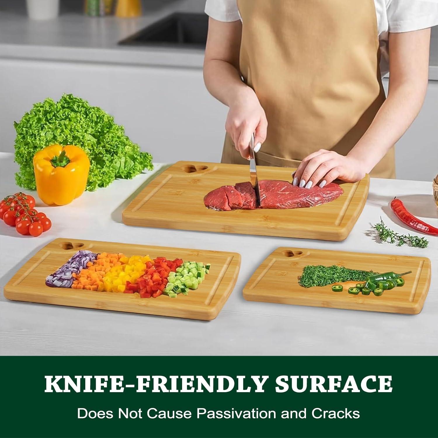 Juego de Tablas de Cortar de Madera PYSUG - 3 Tamaños de Bambú