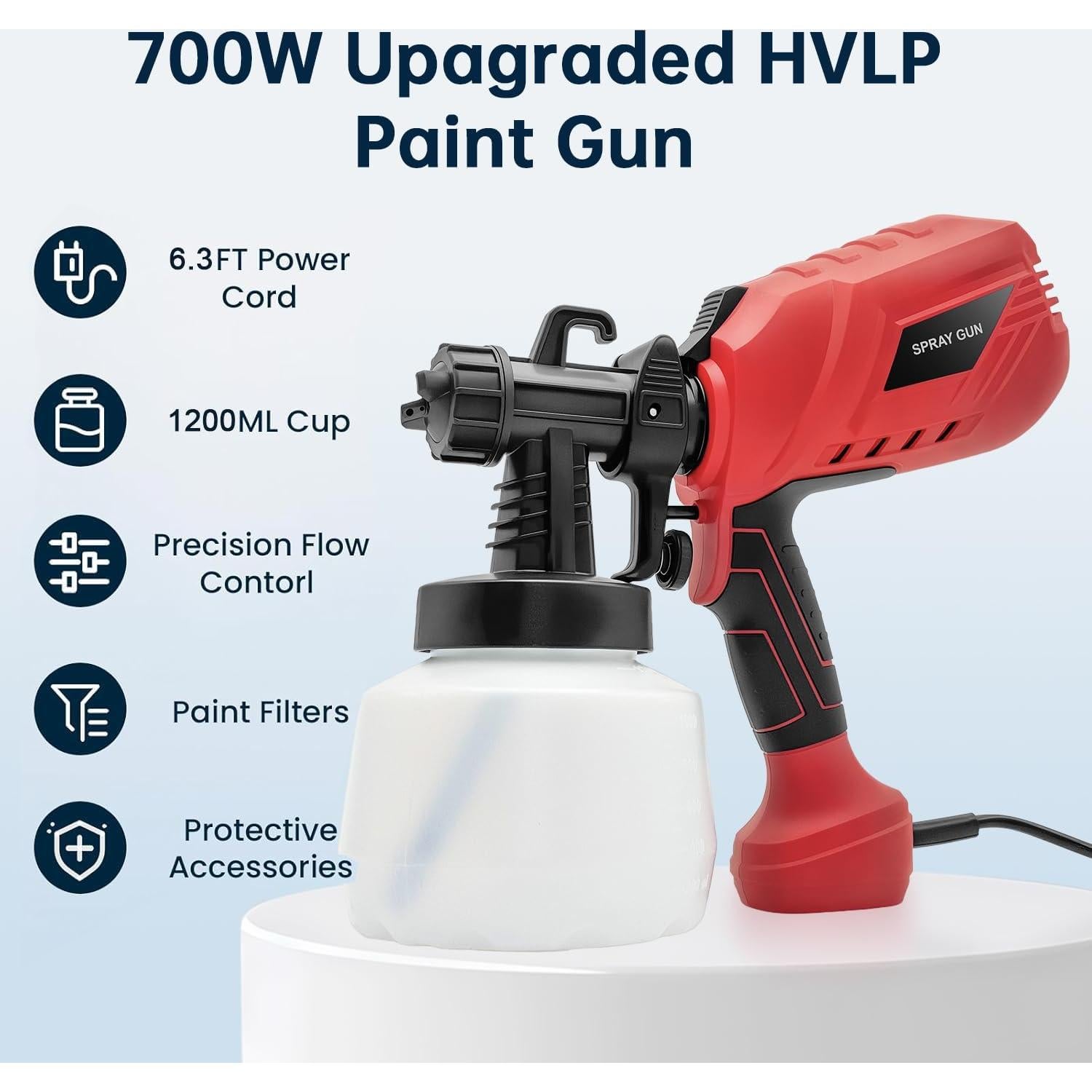 Paint Sprayer Tool 700W High Power Electric Spray Paint Gun Easy to Clean for Furniture Cabinets Fence Walls Door Garden Chairs Black,Easy to Clean, for Furniture