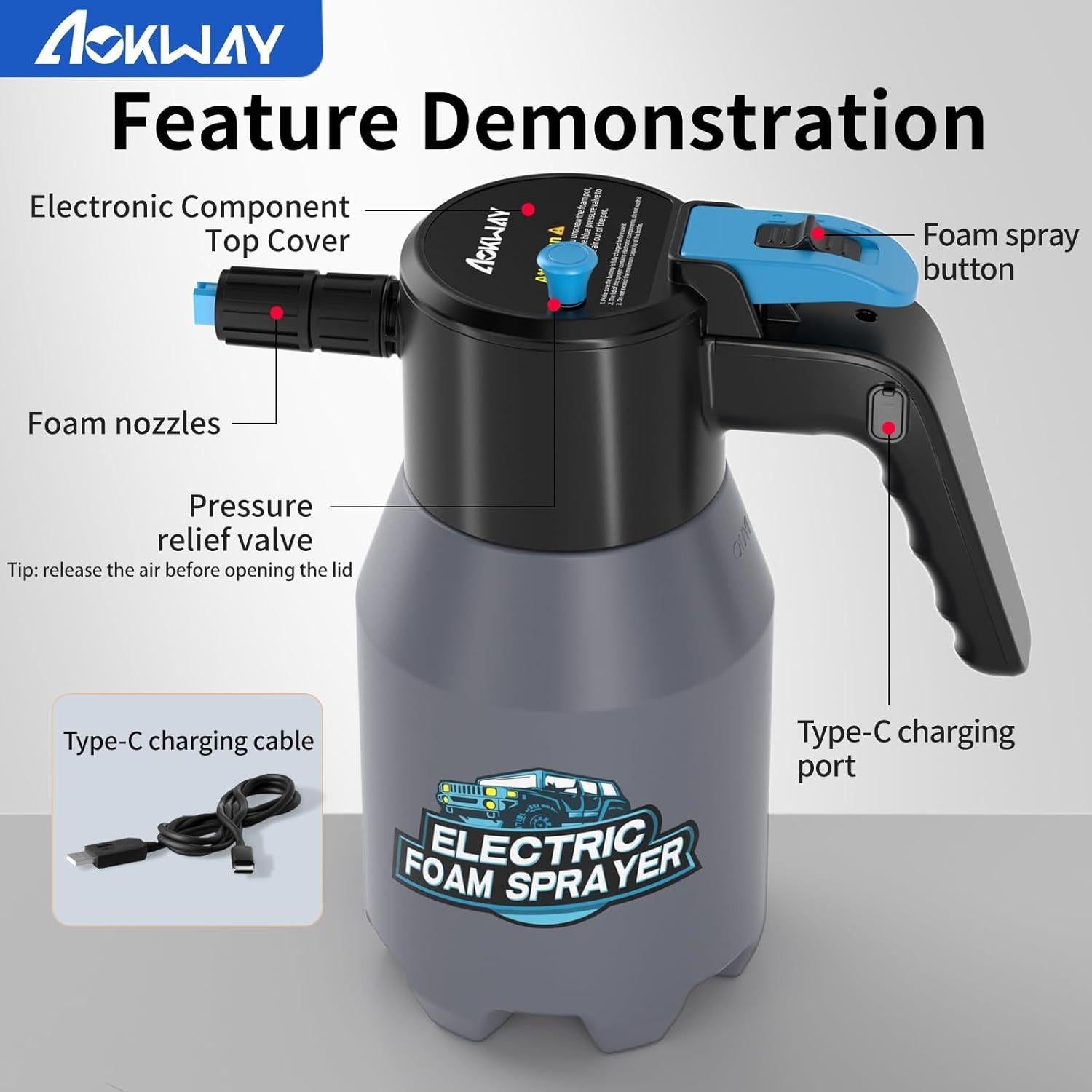 Pulverizador Eléctrico de Espuma Aokway 1.5L para Lavado de Autos