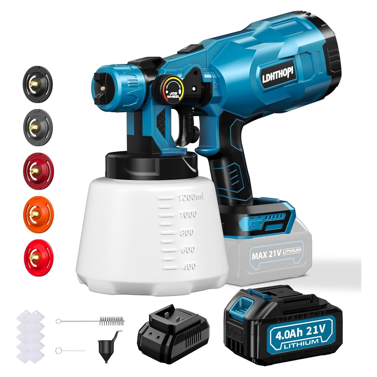 Pulverizador de pintura inalámbrico LDHTHOPI 1200ml 1000W 5 boquillas