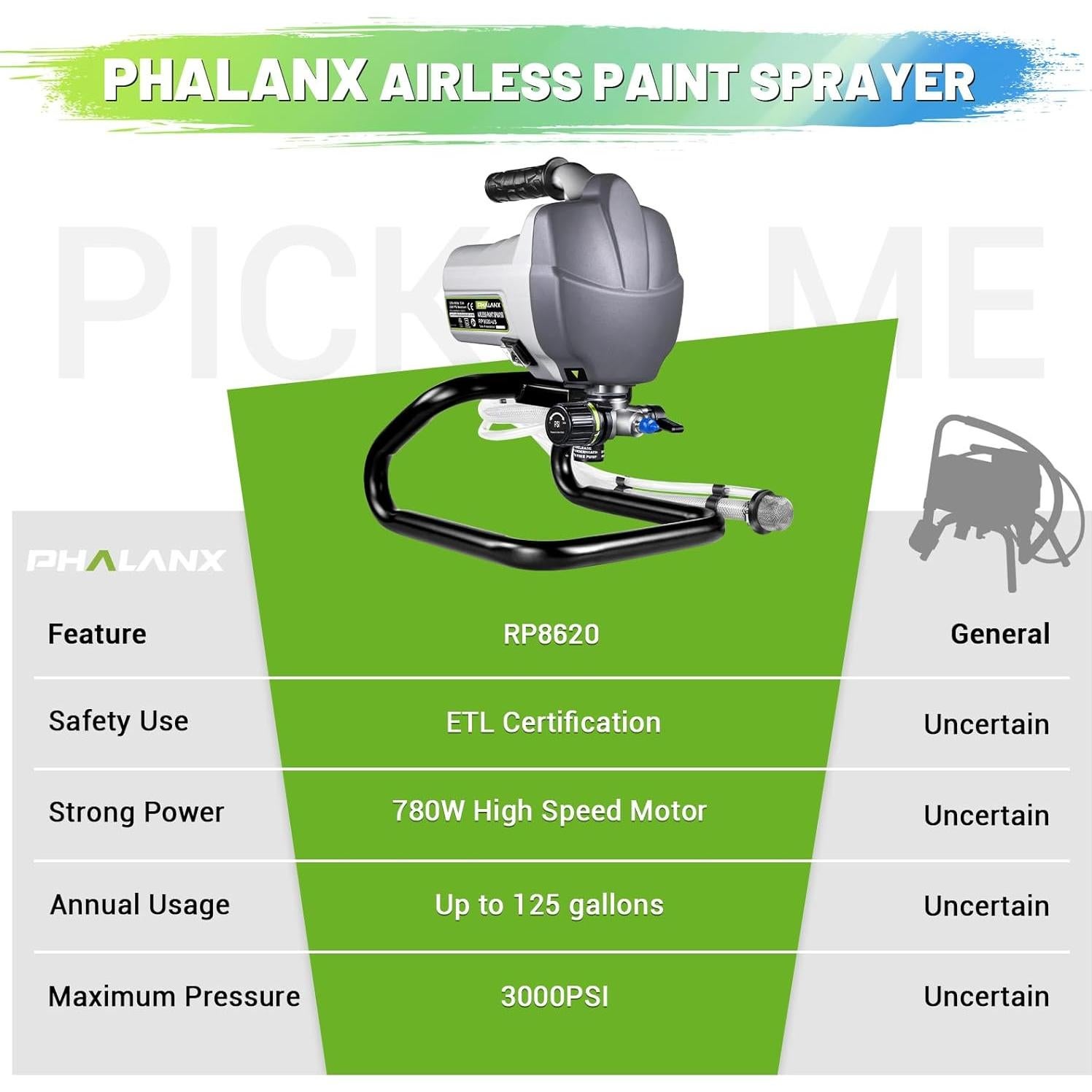 Pulverizador de pintura sin aire PHALANX RP8620 780W 3000PSI