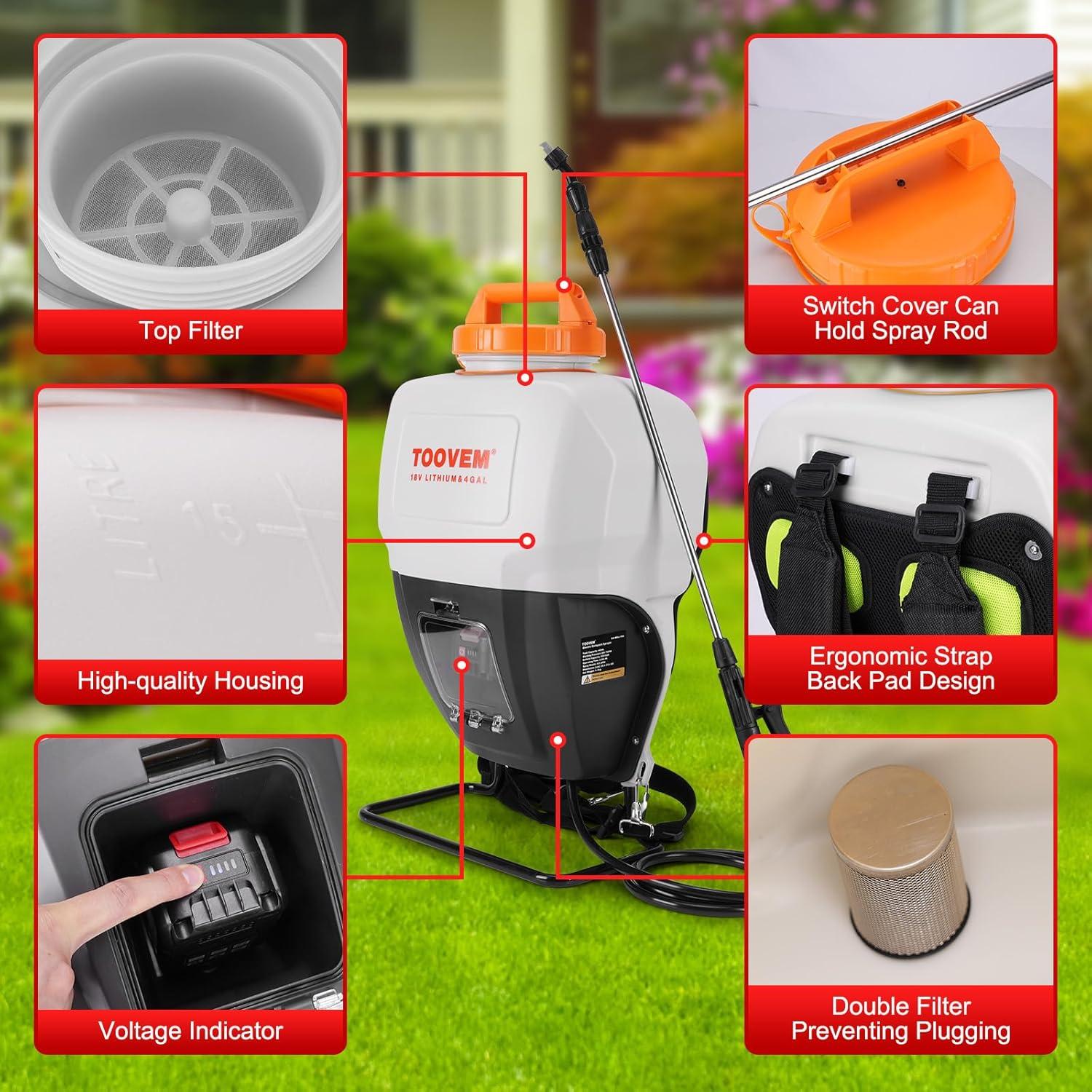 Pulverizador de Mochila Eléctrico TOOVEM 4 Galones 18V