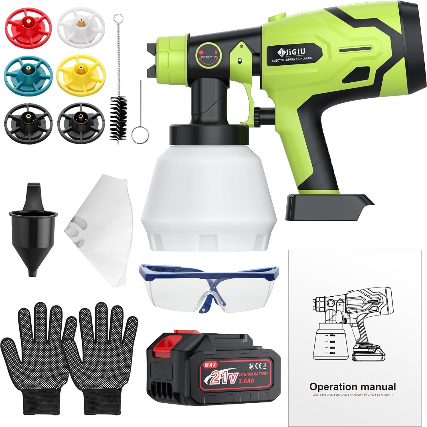 Pulverizador de Pintura Inalámbrico JiGiU 300W 1000ml 6 Boquillas