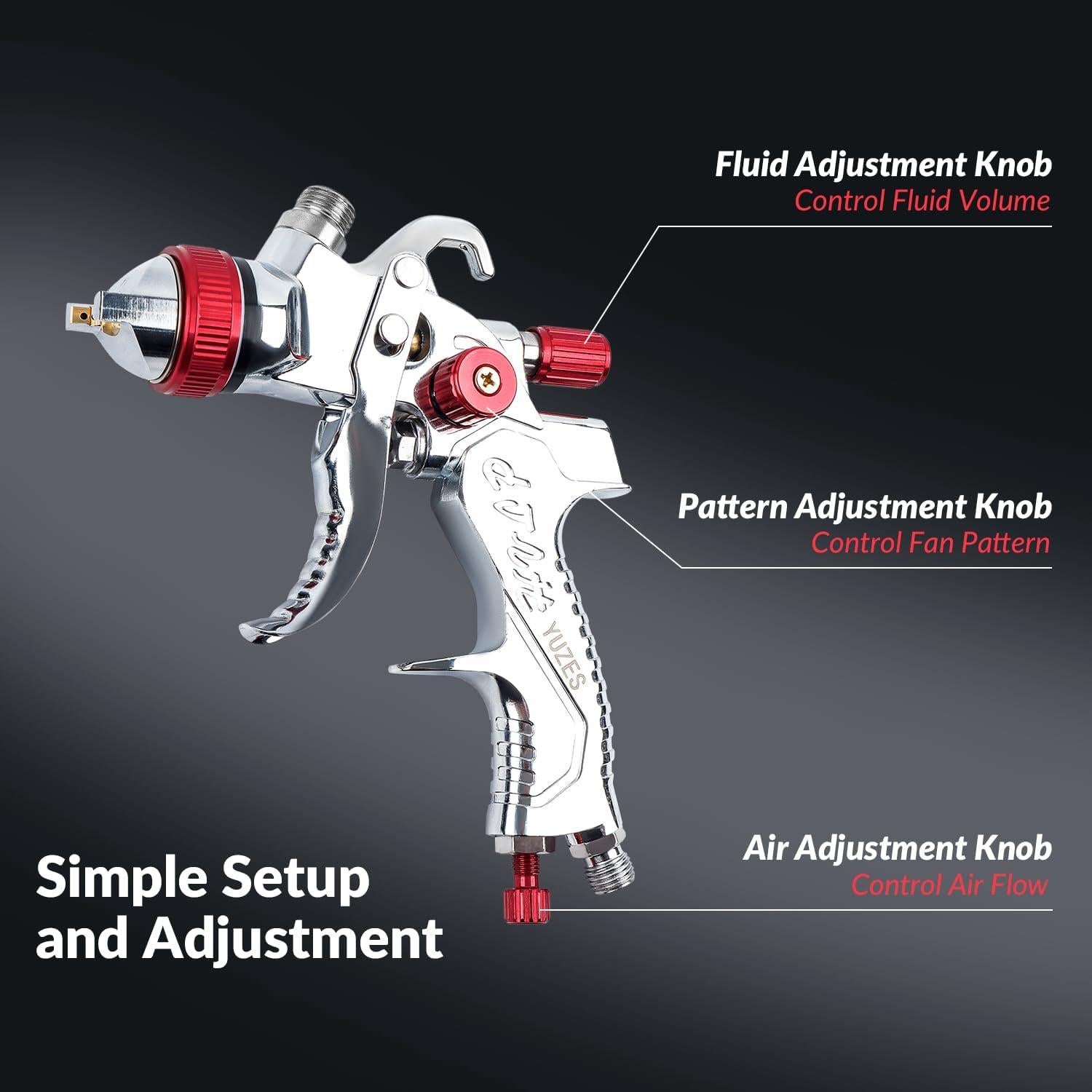 Pistola de Pulverización HVLP YUZES 04 con Boquillas 1.4/1.7/2.0mm
