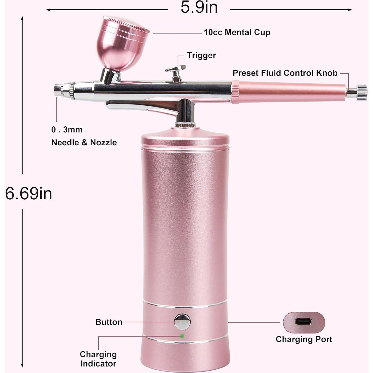 Aerógrafo Inalámbrico Rhinowisdom ZYY-02 Rosa - Portátil y Automático