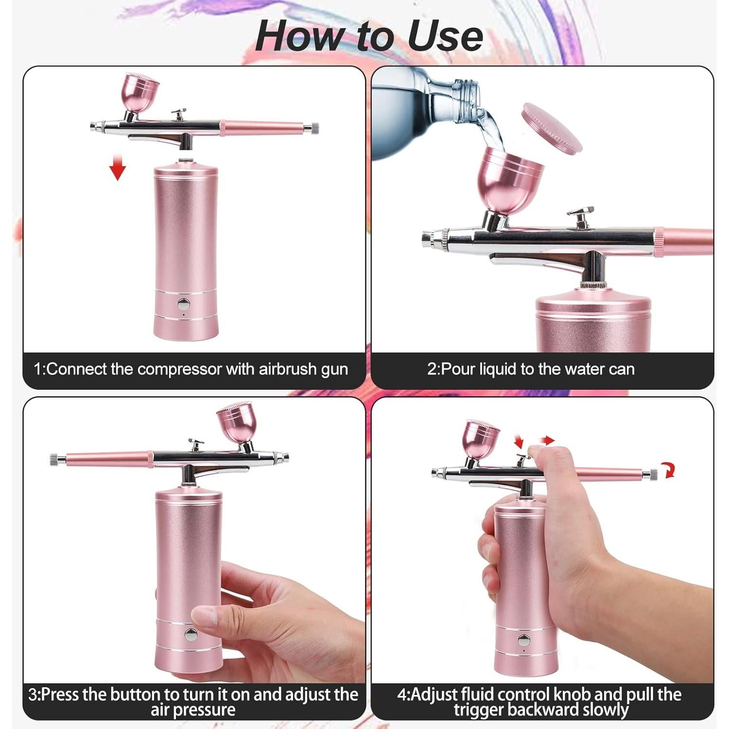 Aerógrafo Inalámbrico Rhinowisdom ZYY-02 Rosa - Portátil y Automático