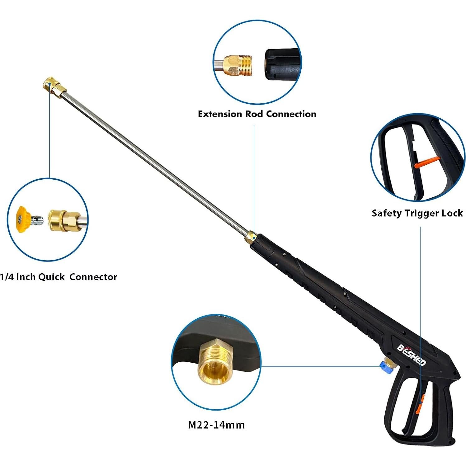 Kit Pistola Lavado a Presión BESHED 3000 PSI 94 cm 5 Boquillas