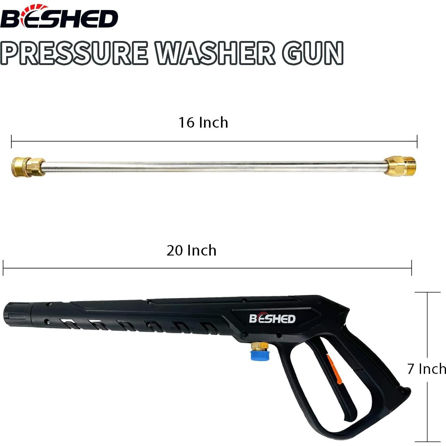 Kit Pistola Lavado a Presión BESHED 3000 PSI 94 cm 5 Boquillas