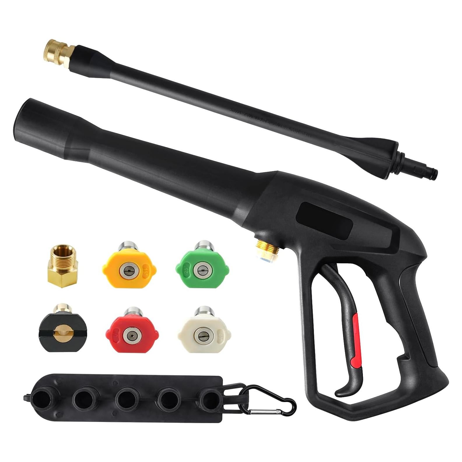 Pressure Washer Gun with 5 pcs Quick Connect Nozzles,Compatible with Karcher, Ryobi,Powerstroke,Greenworks, Husky, Raptor Blast,Electric Power Washer,with M22-14mm and M22-15mm Fitting Replacemen