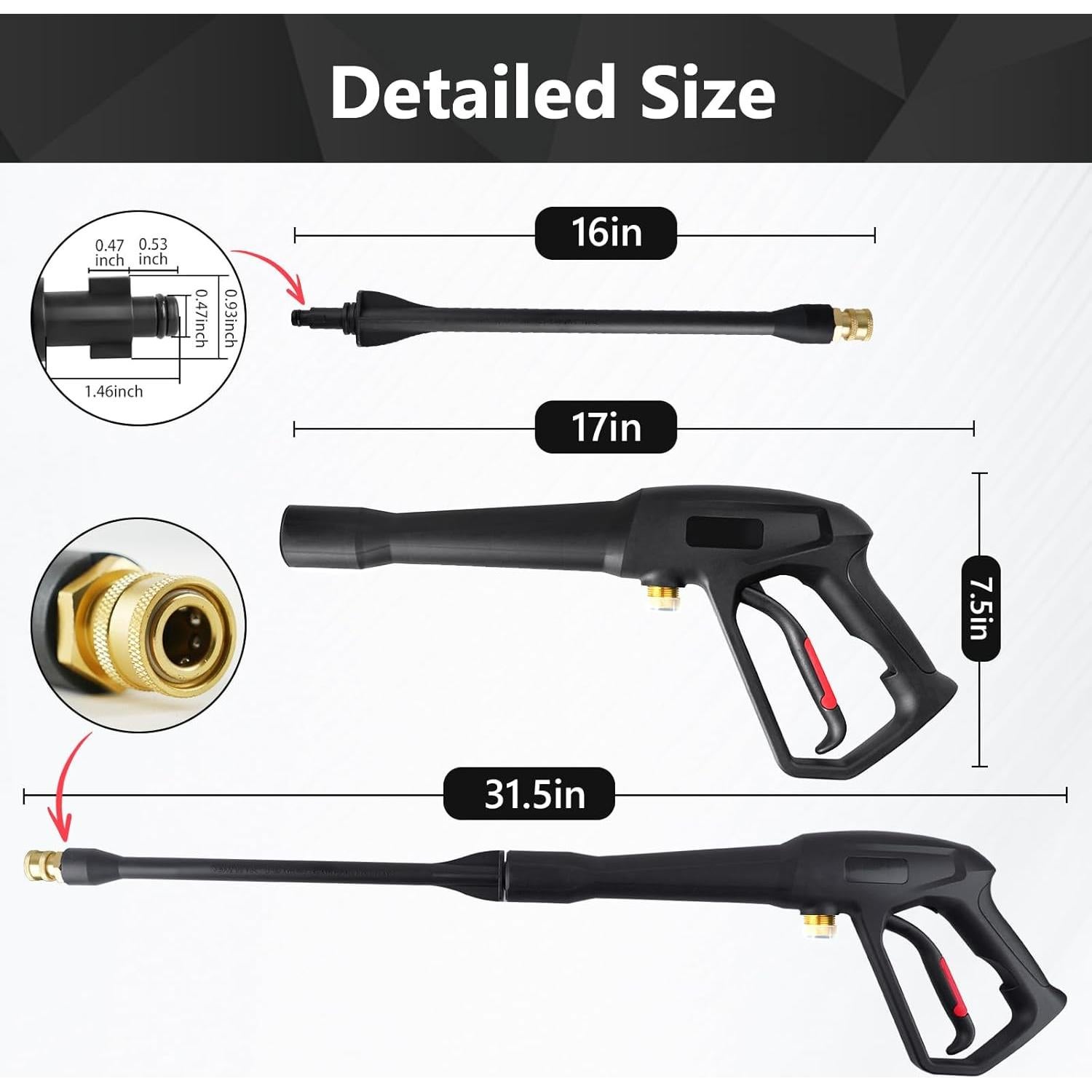 Pressure Washer Gun with 5 pcs Quick Connect Nozzles,Compatible with Karcher, Ryobi,Powerstroke,Greenworks, Husky, Raptor Blast,Electric Power Washer,with M22-14mm and M22-15mm Fitting Replacemen