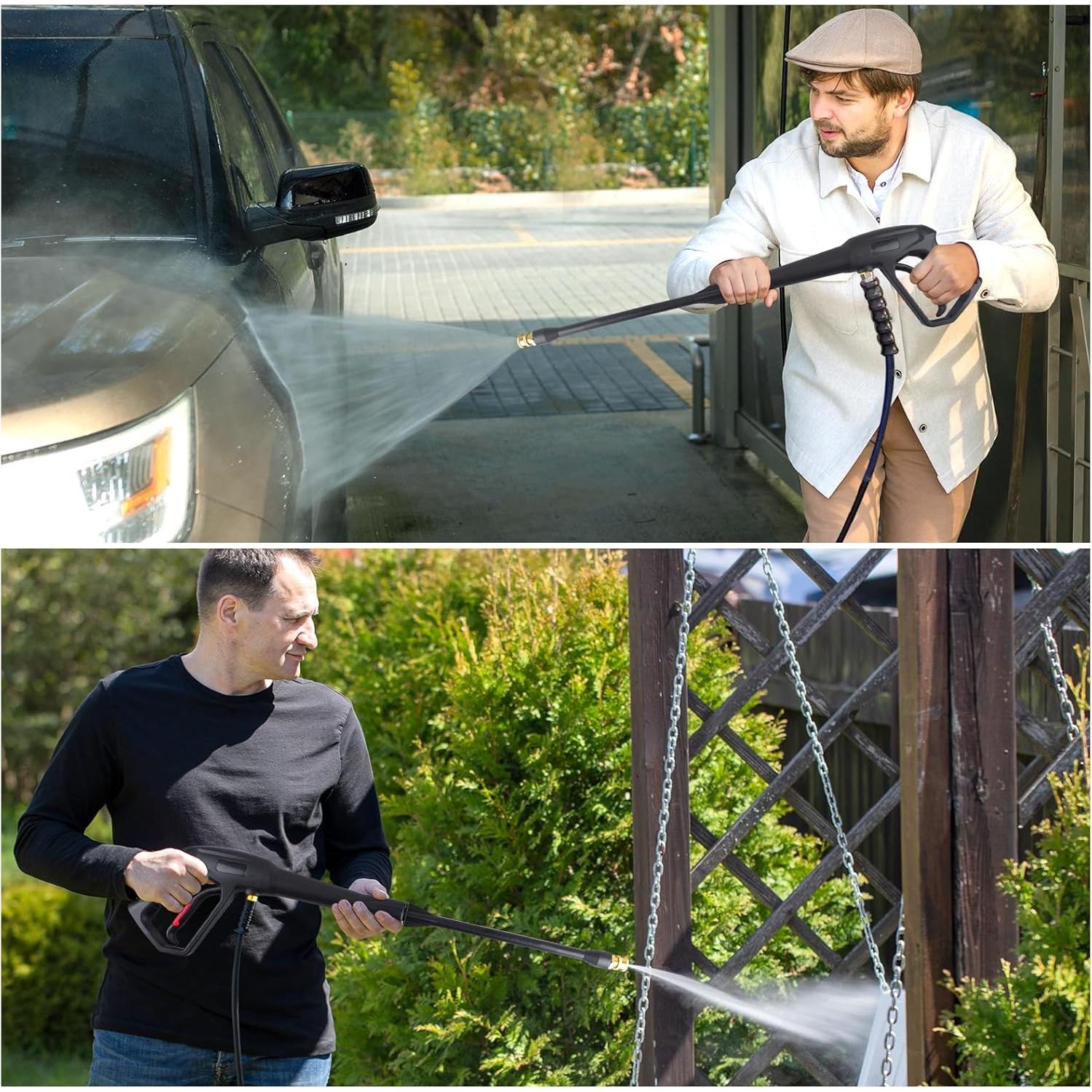 Pressure Washer Gun with 5 pcs Quick Connect Nozzles,Compatible with Karcher, Ryobi,Powerstroke,Greenworks, Husky, Raptor Blast,Electric Power Washer,with M22-14mm and M22-15mm Fitting Replacemen