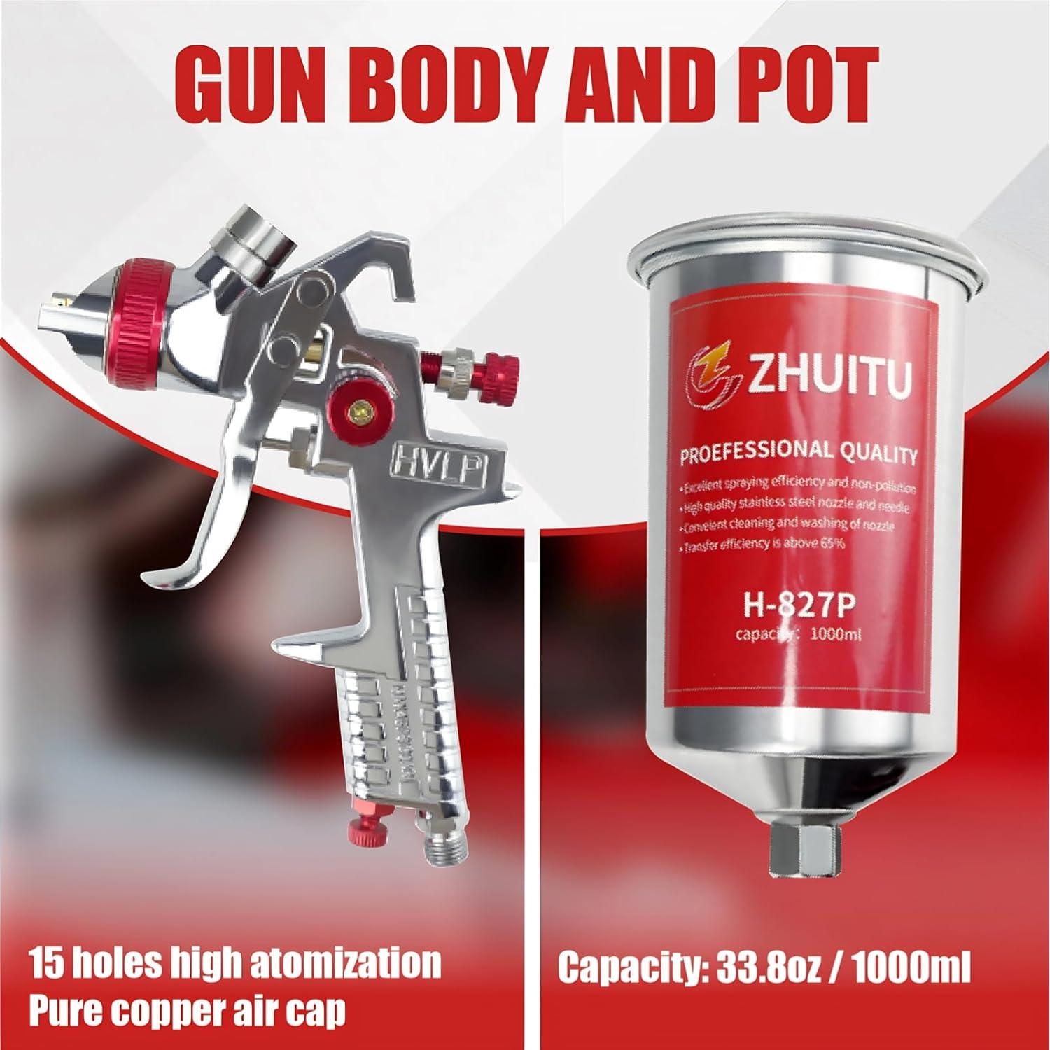 Pistola de Pulverización HVLP ZHUITU H-827P 1000cc 3 Boquillas